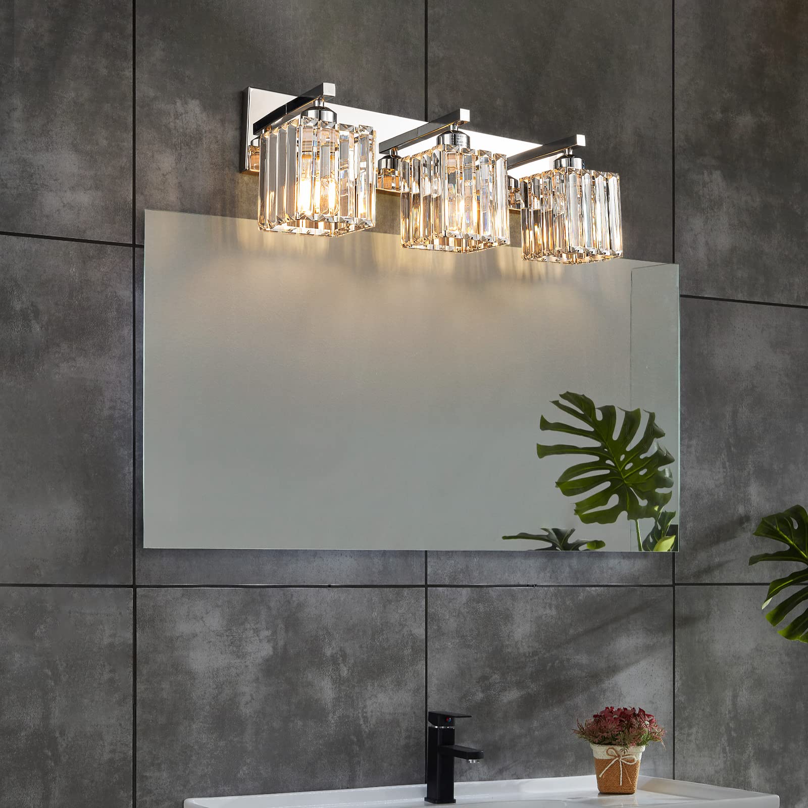 Fdpby Modern Bathroom Vanity Light 3-Lights Modern Chrome Crystal Bathroom Wall Light Bathroom Vanity Light Fixtures