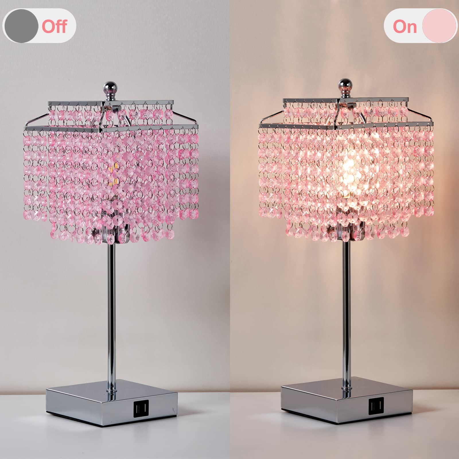 Luvkczc Set Of 2 Bedside Pink Crystal Table Lamp, Touch Control 3-Way Dimmable Lamp With Crystal Shade For Bedroom, Girl Living