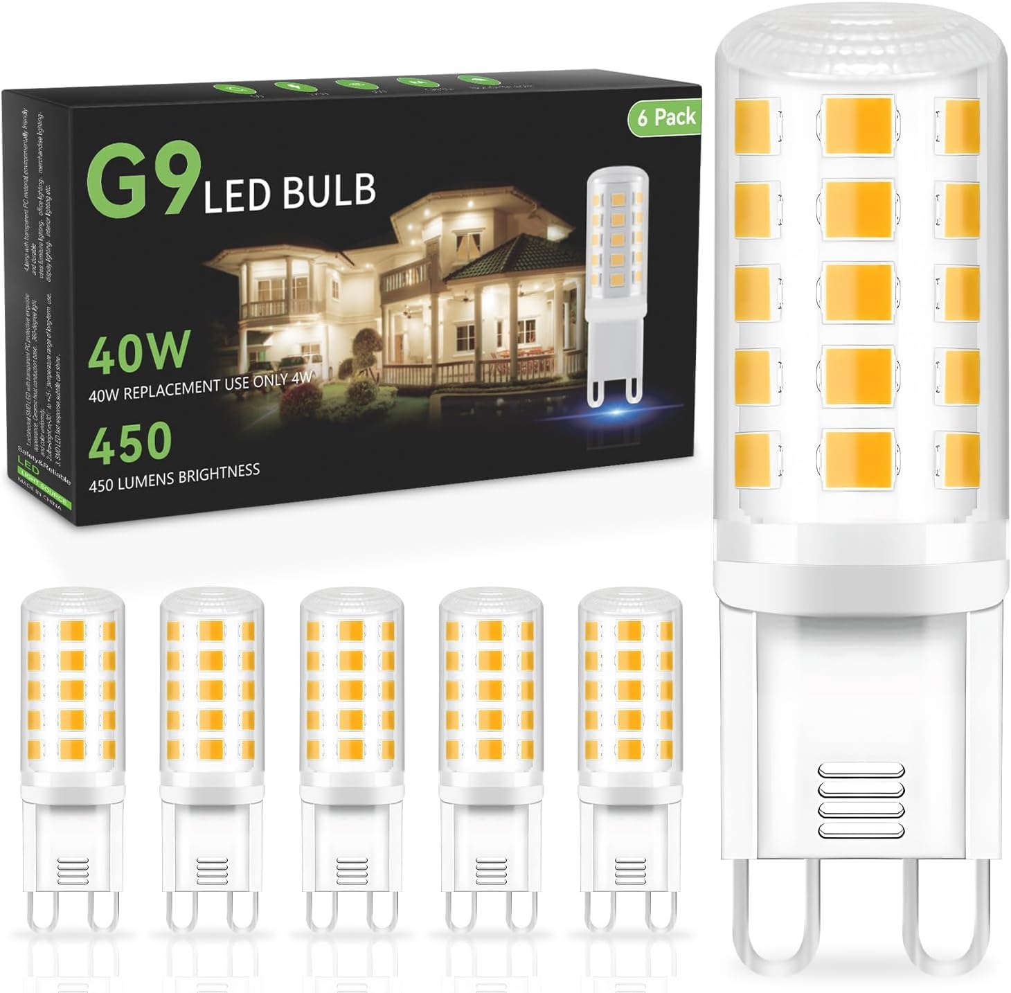 Tjoy 6 Pack G9 Led Bulb 4W Equivalent 40 Watt, Replacement G9 Halogen Light Bulb, 3000K Soft Warm White, T4 Bi-Pin Base, Small G