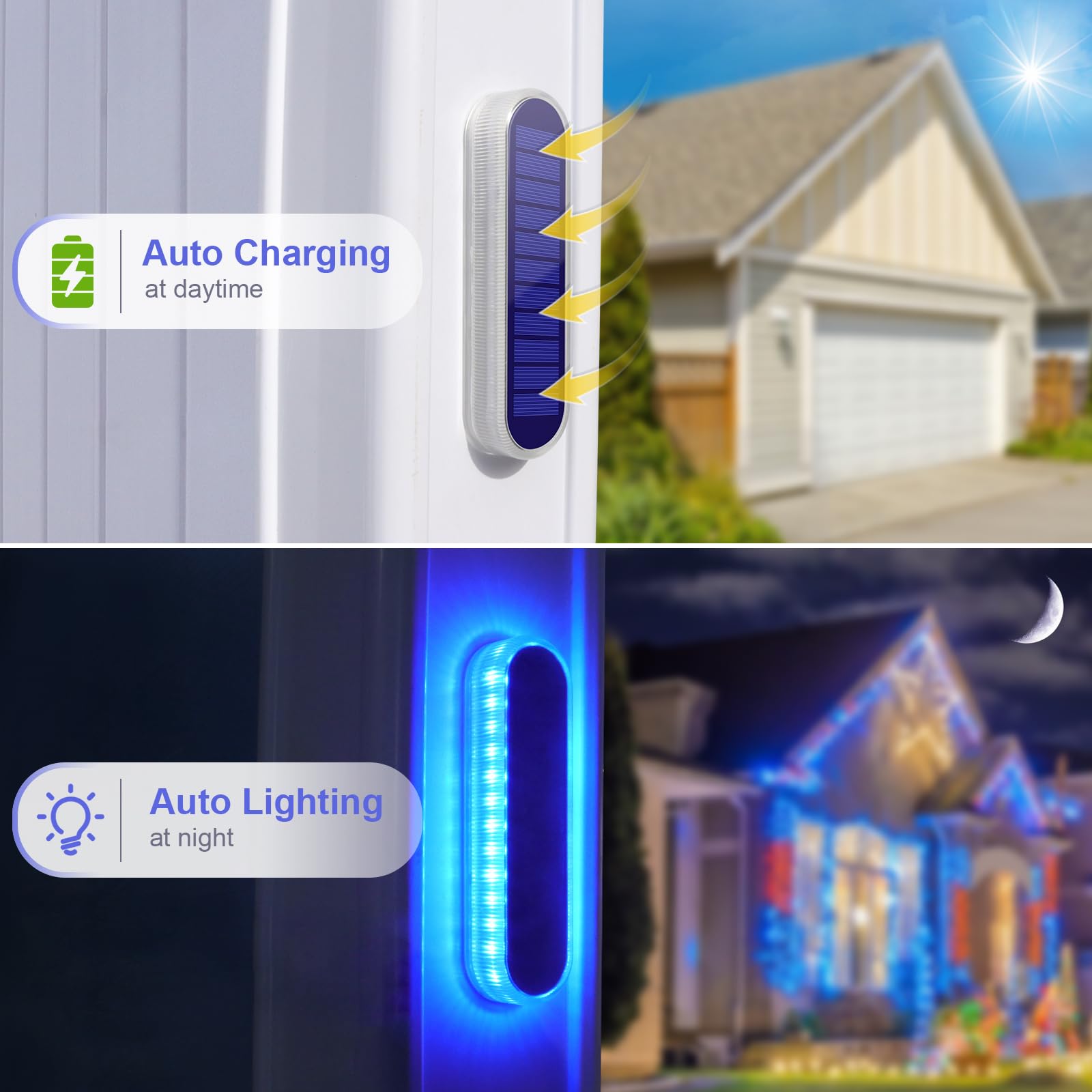 YiLaie Solar Strip Lights Outdoor, Blue, Waterproof, 8 Pack, Polycarbonate, Model HO-SQBSL-8