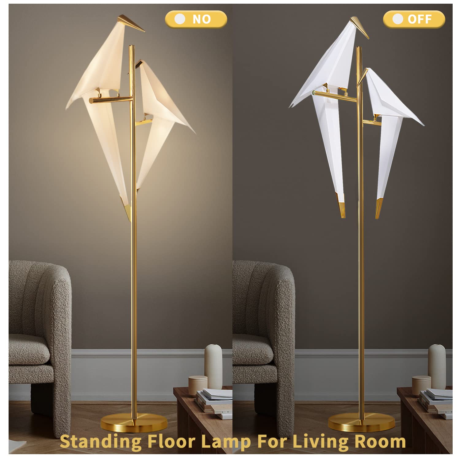 More Change Morechange 72In Modern Led Floor Lamp, Bird Floor Light Gold Metal Fixtures For Living Room Bedroom Dinning Room Office (2 Birds)