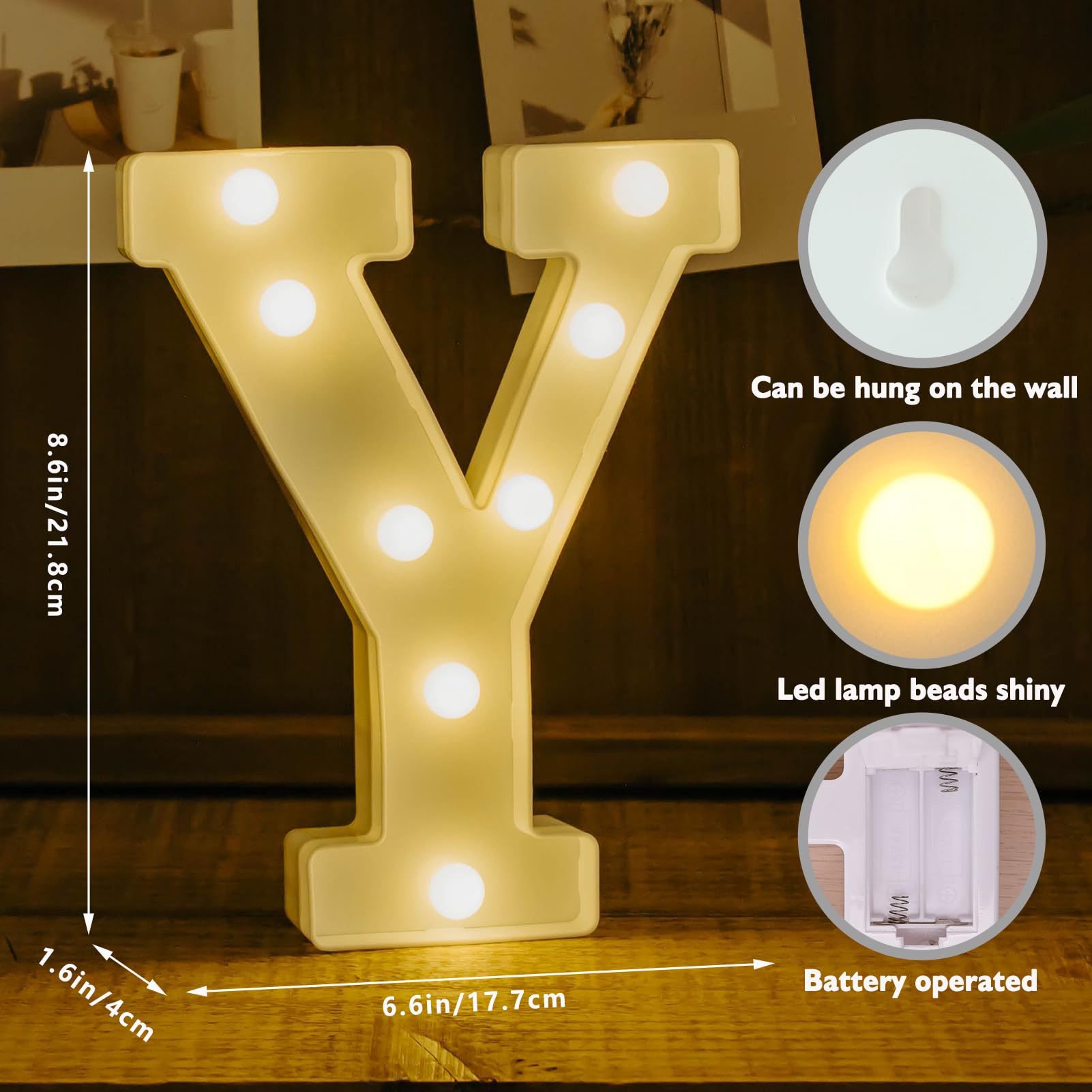 IFDGCTK Light Up Letters, Decorative Battery Powered LED Alphabet Y, Warm Light, Plastic Material