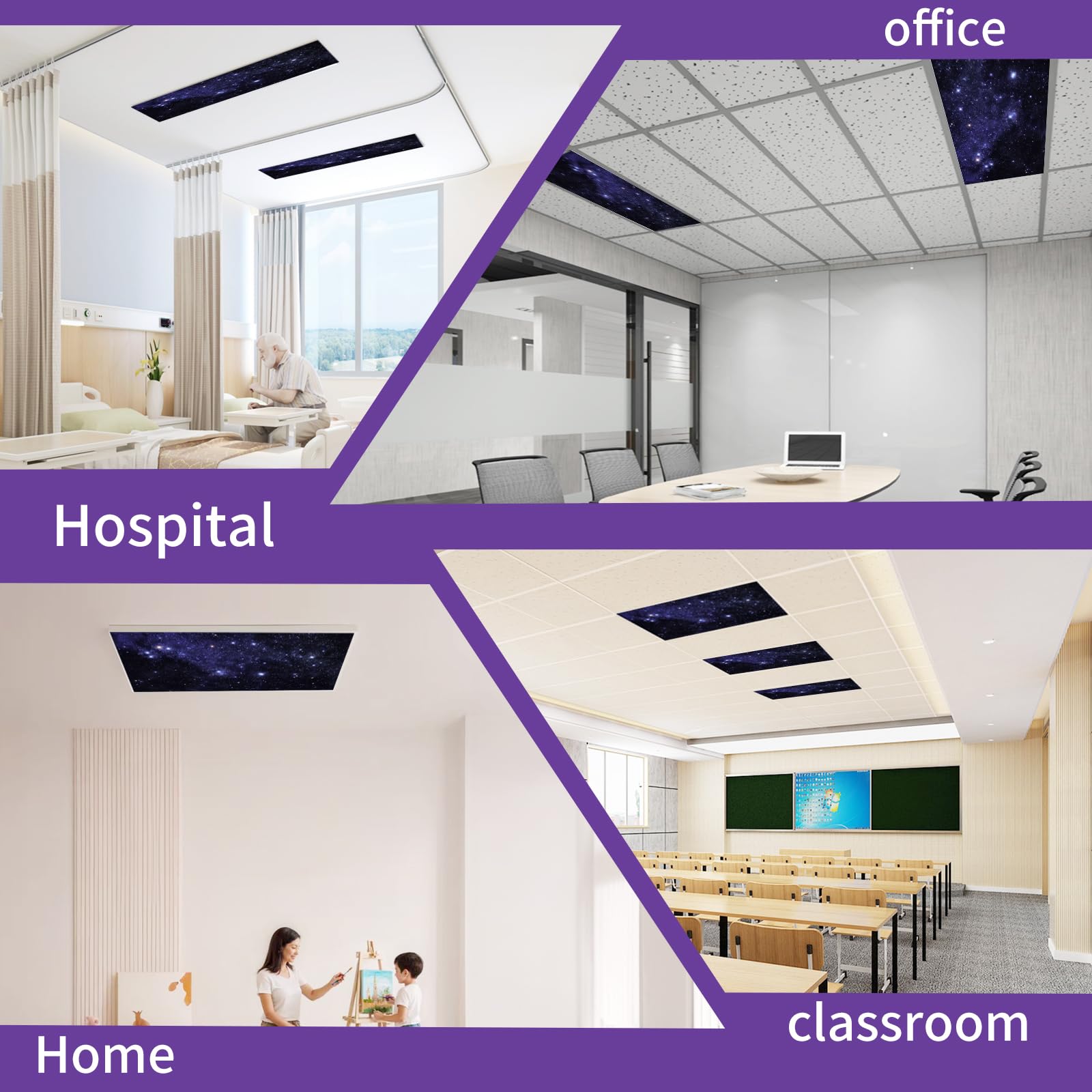 Torixqi Fluorescent Light Covers - Magnetic Filters for Ceiling Lights 4x2 Feet, Starry Sky