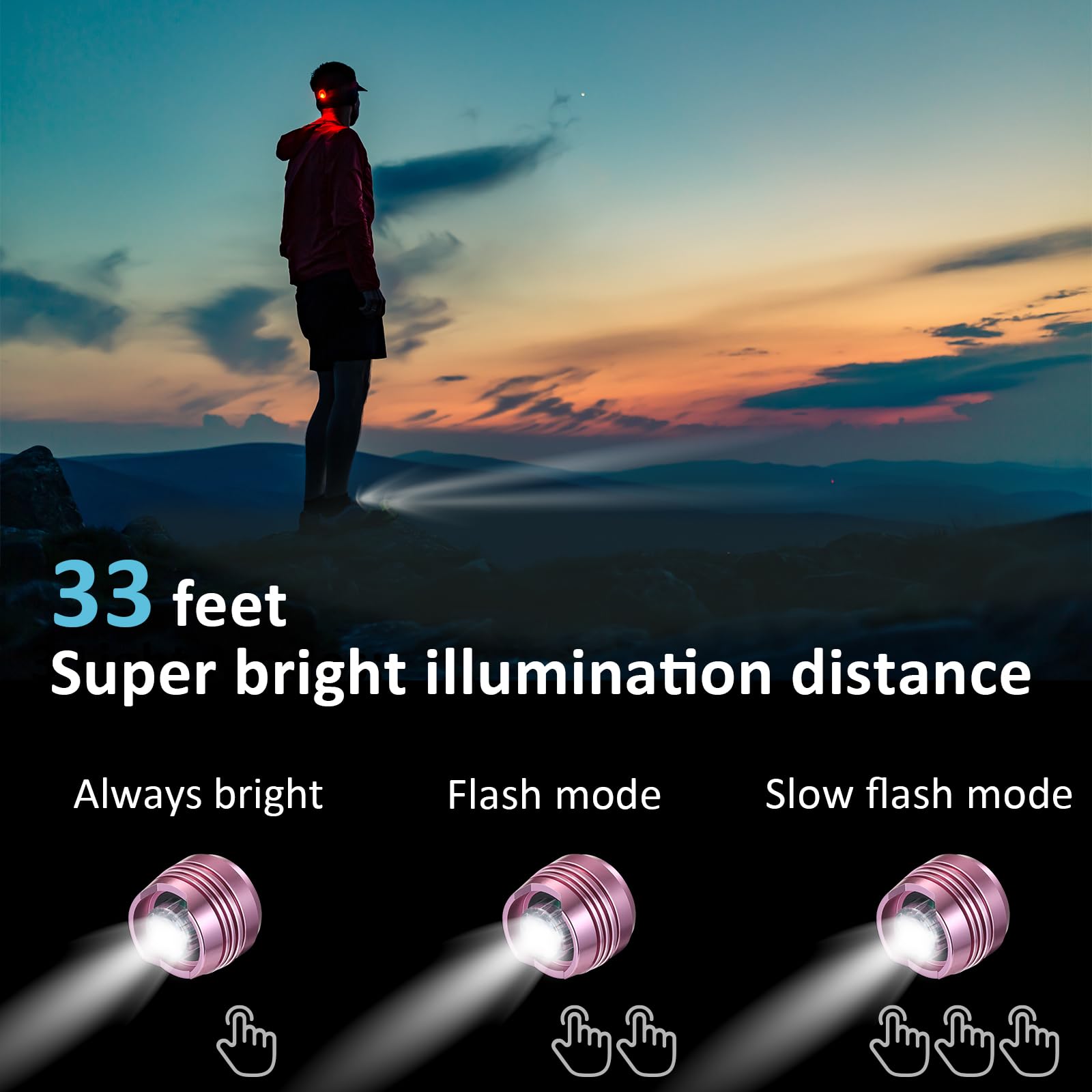 RAHAN Rechargeable Clip on Headlights, LED Shoe Lights with 3 Modes, Pink, Model: Headlights-A