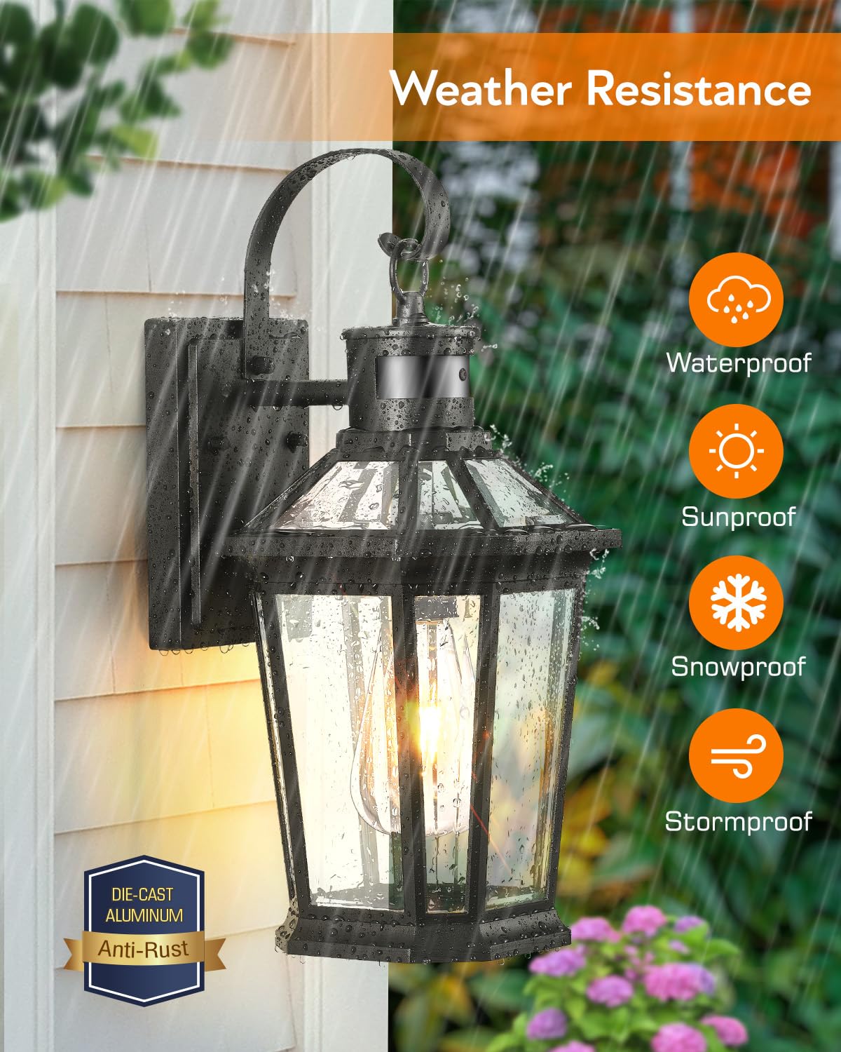 Vianis Motion Sensor Outdoor Wall Lights, Dusk To Dawn Exterior Light Fixtures Wall Mount, Waterproof Modern Black Outside Front