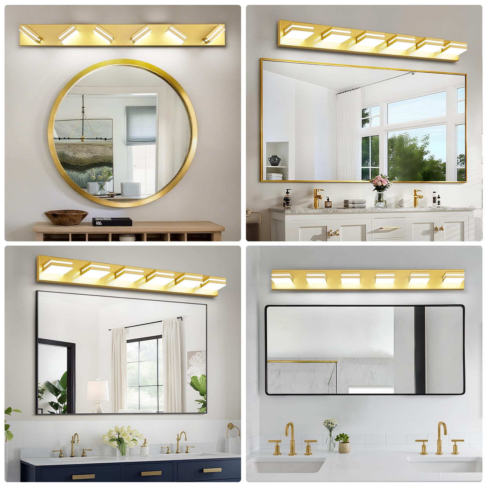 JZEKVN 6-Light Modern LED Bathroom Vanity Light Fixture, Gold Acrylic, 41.73in, Model 202541012