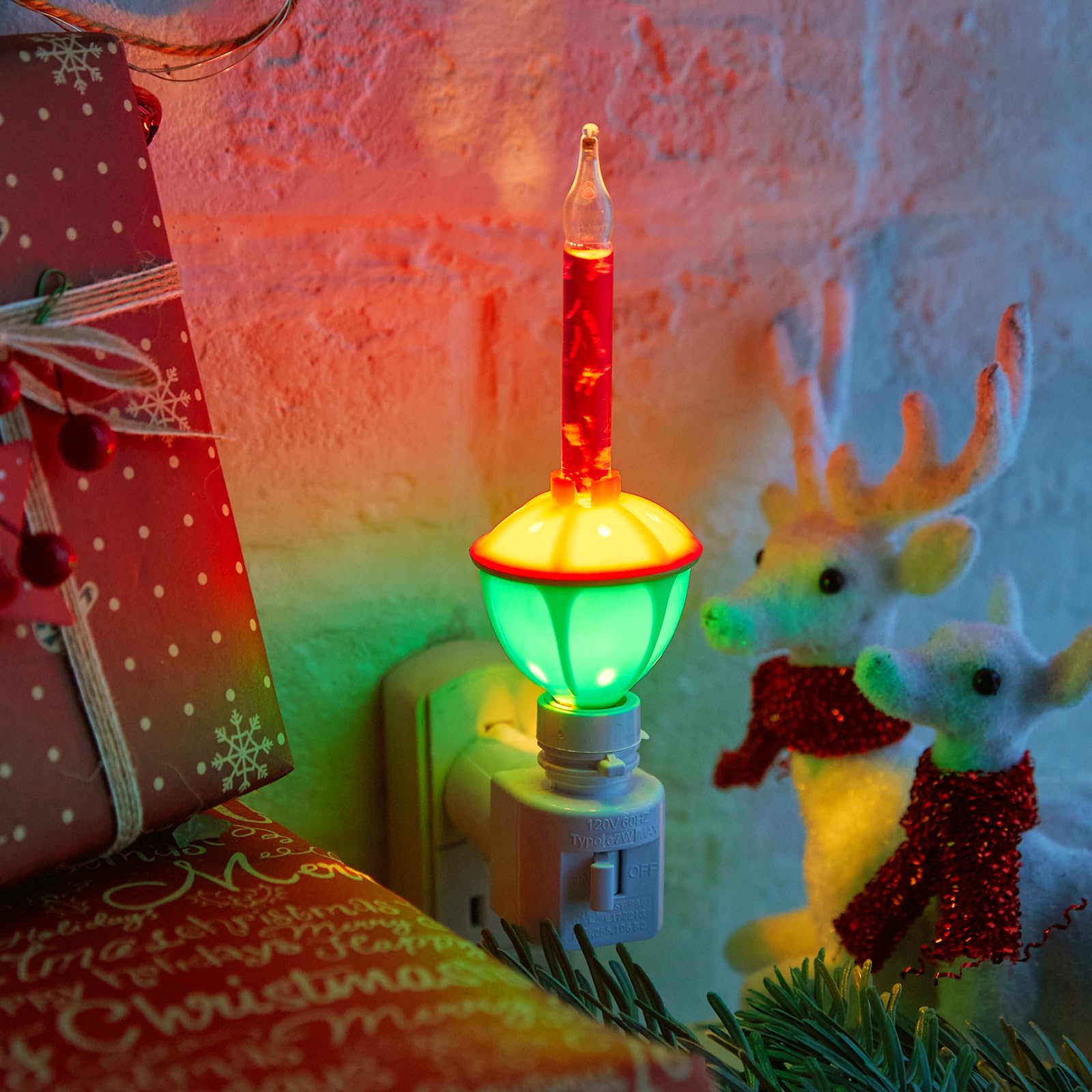 Minetom 6 Pack Bubble Light Night Lights, Vintage Christmas Decorations, Multicolor, Swivel Plug, Plastic