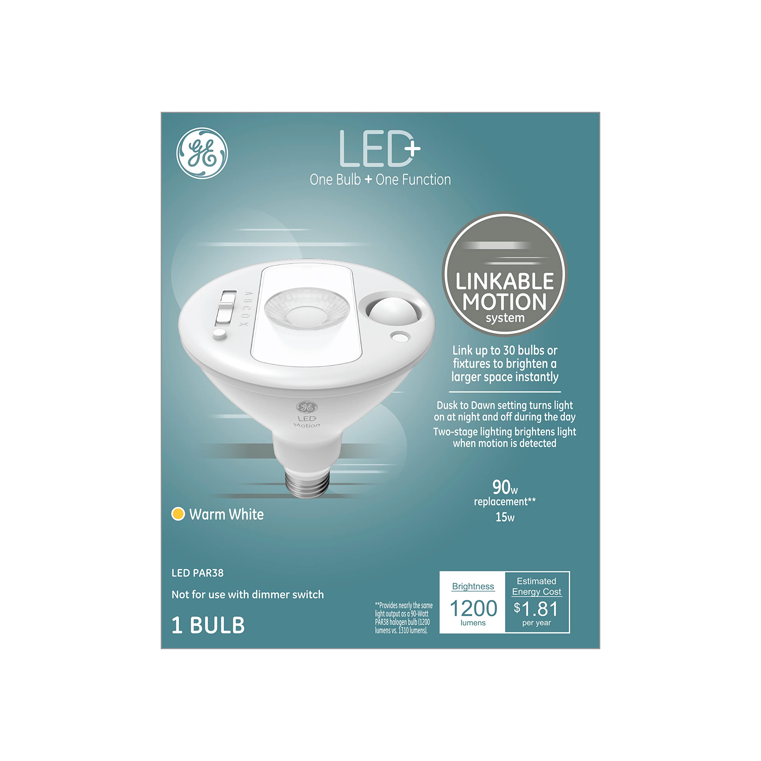 GE Lighting LED+ Outdoor Security Flood Light Bulb with Motion Sensor, Warm White, Dusk to Dawn Setting, Medium Base, 90 Watt Re