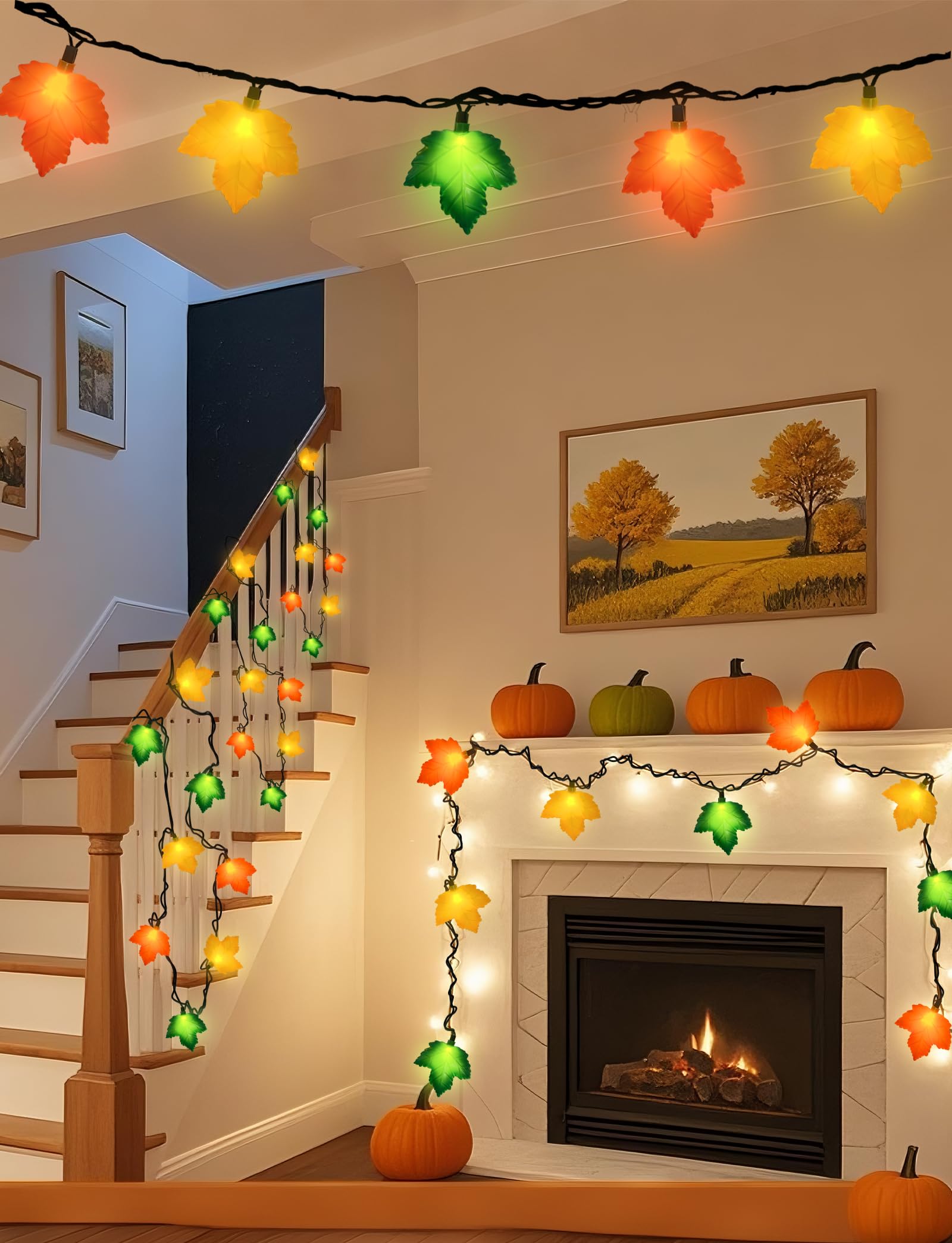 Fall Decorations Thanksgiving For Home  8Ft Halloween Decor Indoor Lights With 10 Led Maple Leaf  Connectable Novely Fairy String Lights Autumn Harvest Table Indoor Outdoor Decor Halloween Party Gifts