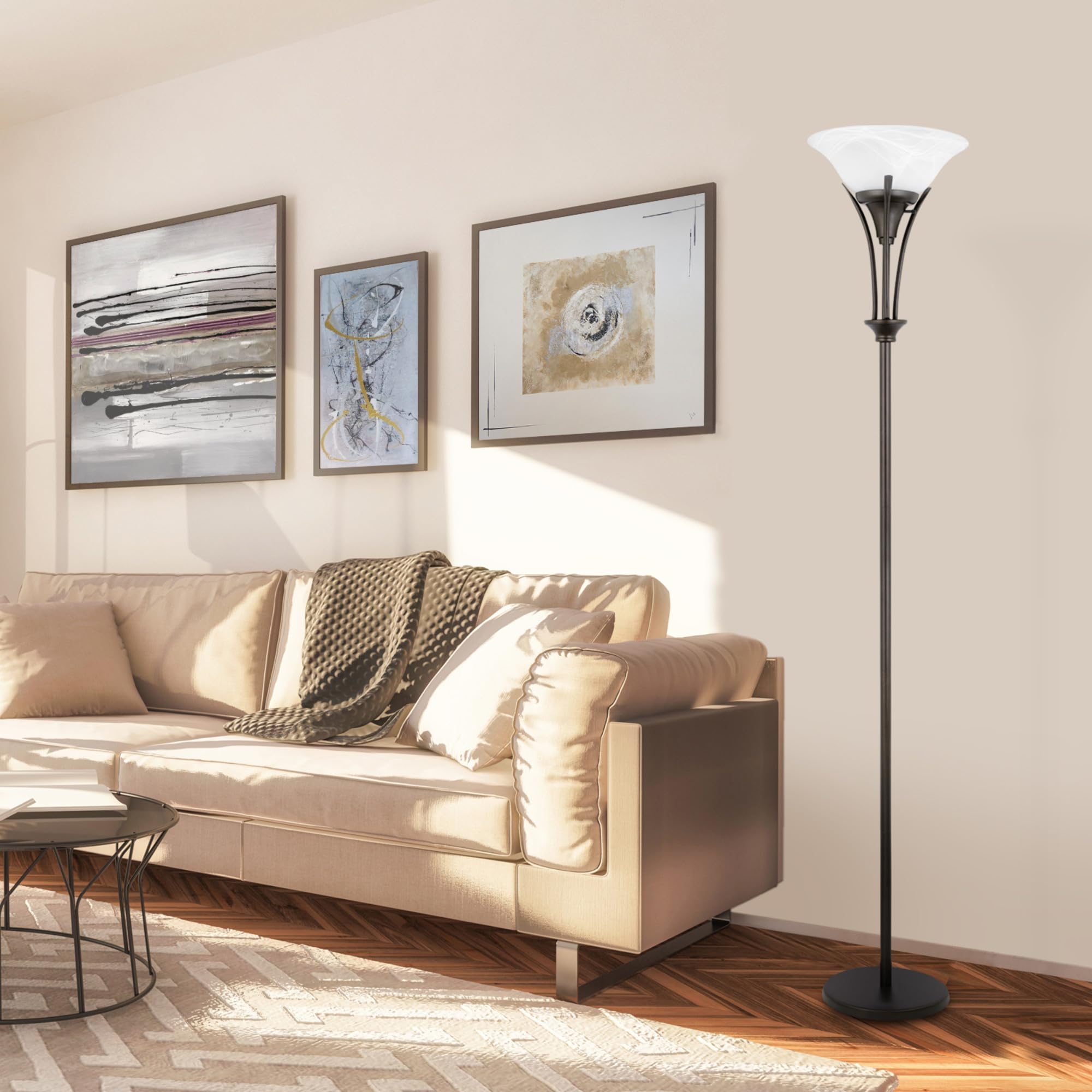 Globe Electric 63361 Gatineau 70'' Floor Lamp, Dark Bronze Finish, Alabaster Glass Shade, 0