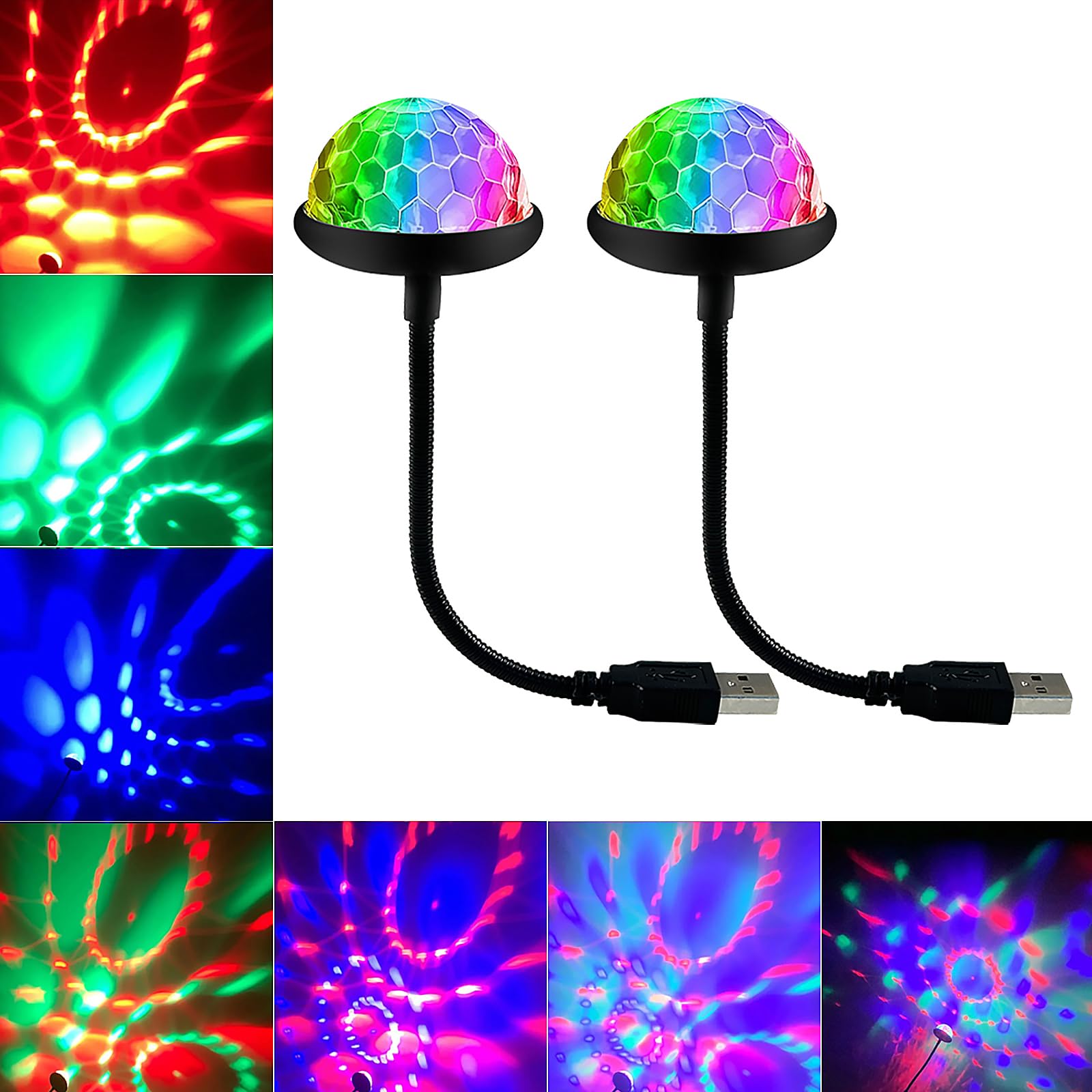 2 Pack Sound Activated Mini Disco Ball Party Lights, USB Plug & Play DJ Lighting,Stage Light for Room Home Dance Parties Karaoke