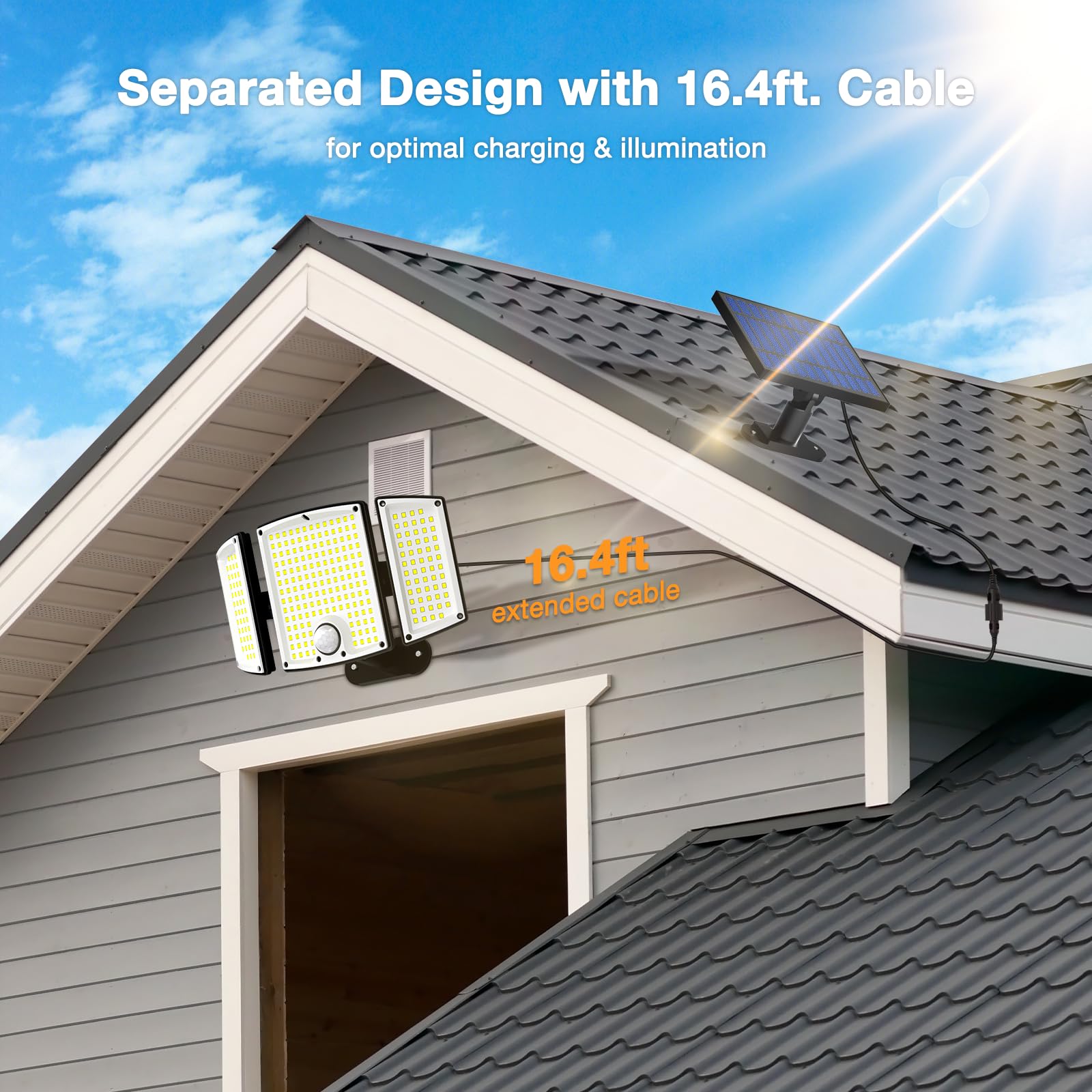 Onforu Solar Motion Sensor Flood Lights, 3500LM, 278 LEDs, IP65 Waterproof, Remote Control, Black, Model BDTYF06-3, 1 Pack