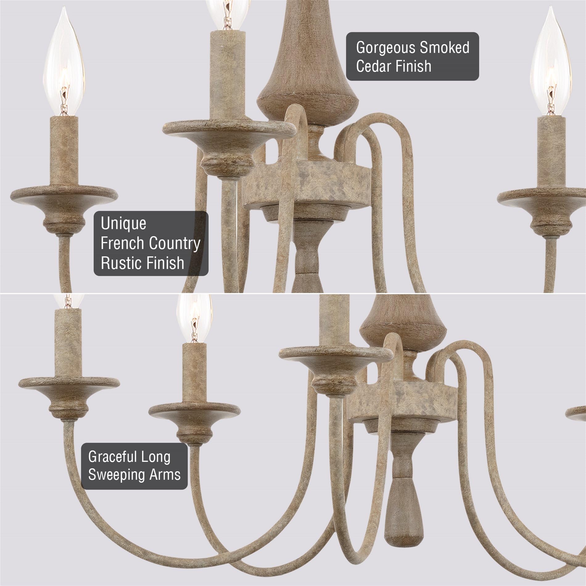 Kira Home Sherbrooke 24'' 5-Light French Country Chandelier, Adjustable Height, Smoked Cedar Finish