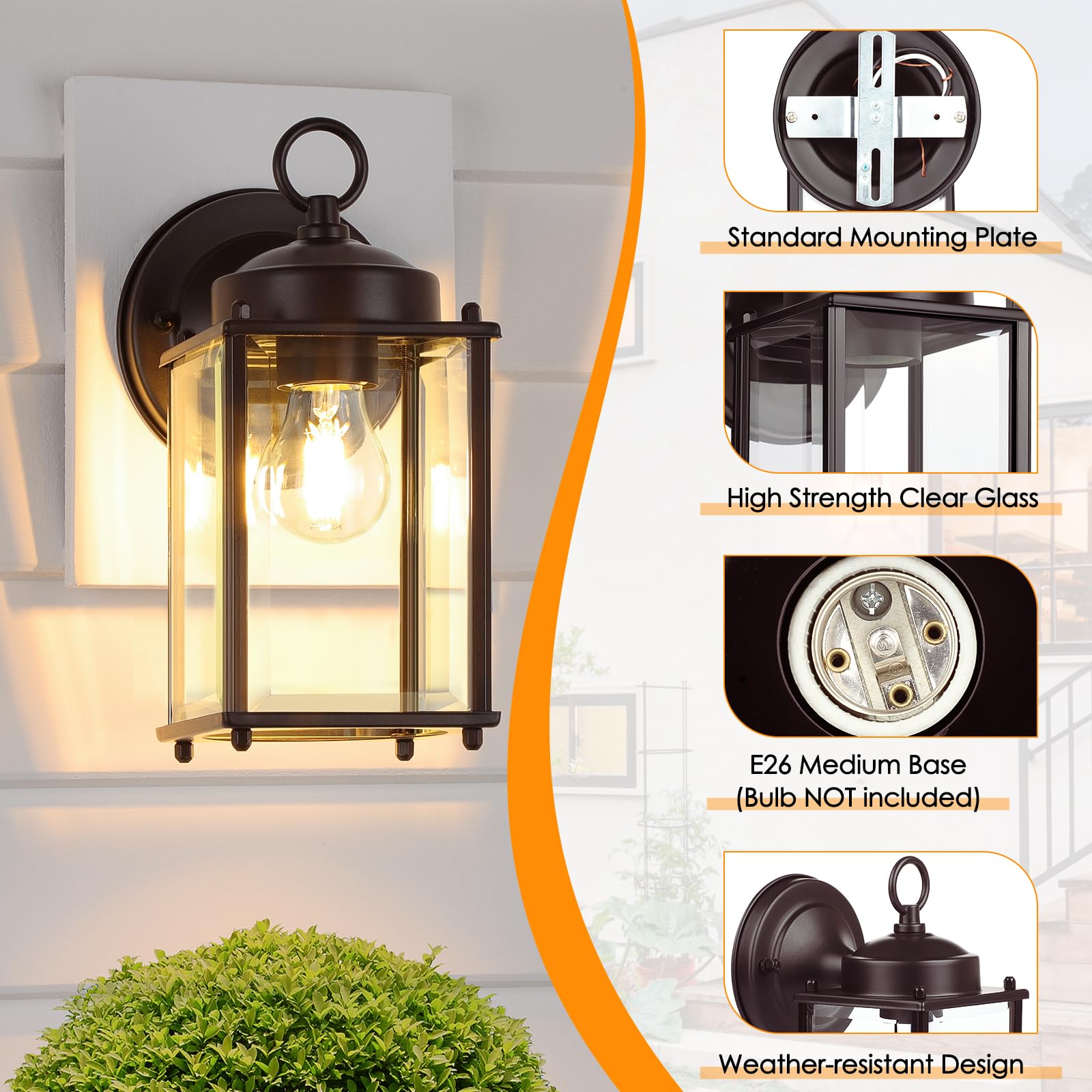 Matameye Outdoor Wall Lantern, Exterior Waterproof Wall Sconce Light Fixtures, Dark Chocolate Front Door Wall Lighting, Anti-Rus