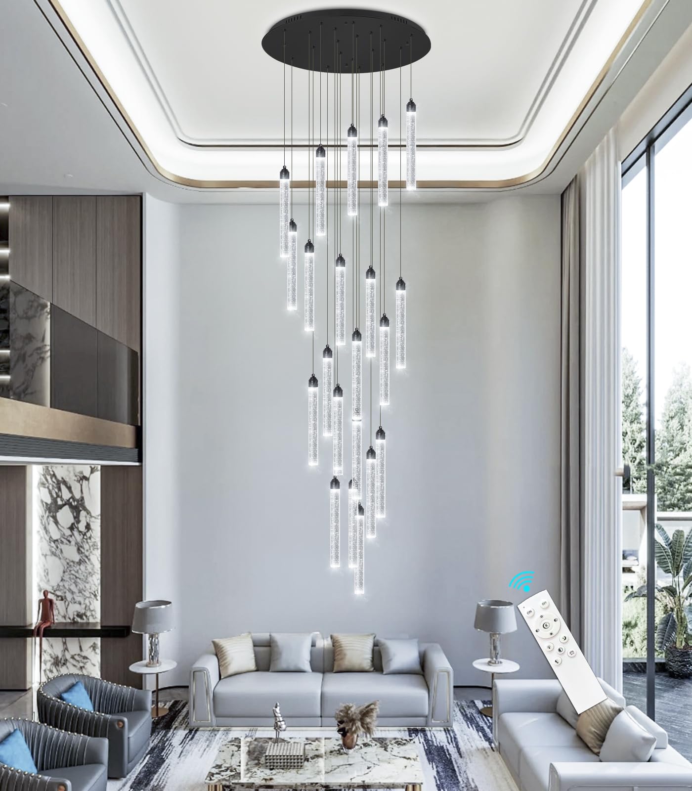 20-Lights Chandelier LED Dimmable Chandeliers for Entryway Flush Mount Ceiling Pendant Light Fixture Crystal Chandeliers for Liv