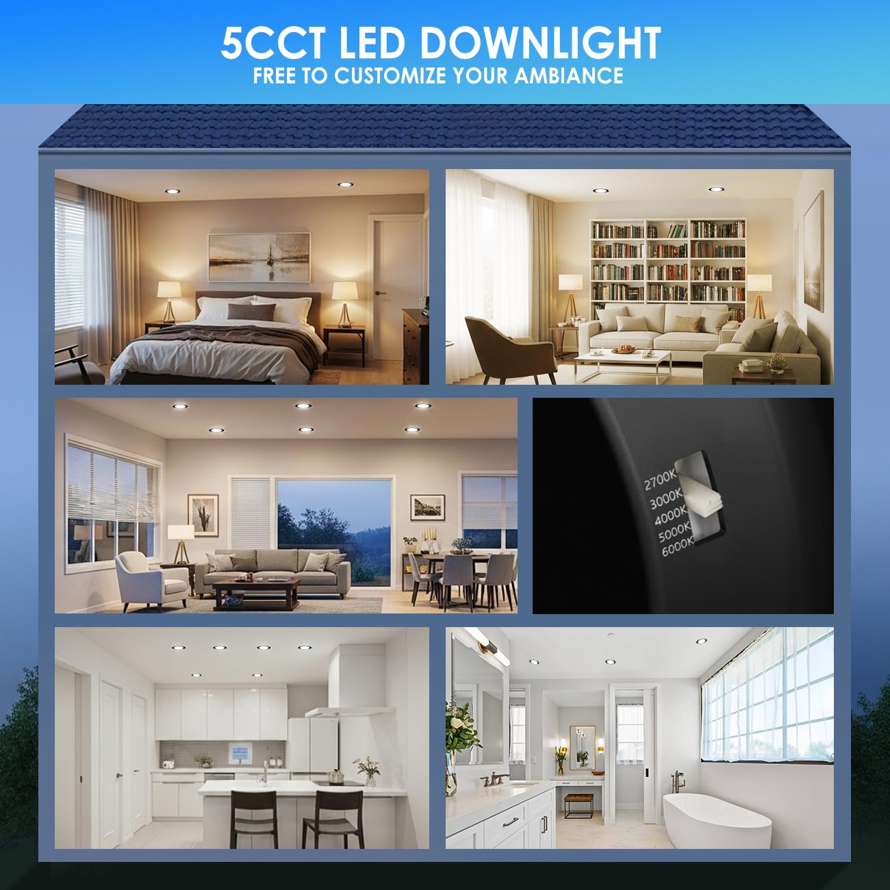 Anwio Recessed Lighting 4 Inch Black  5Cct 6W 700Lm Flat Retrofit Led Recessed Lights Can Needs  2700/3000/4000/5000/6000K Selectable Can Lights Cri 80+ Dimmable E26 Base Ic Rated & Etl 8 Pack