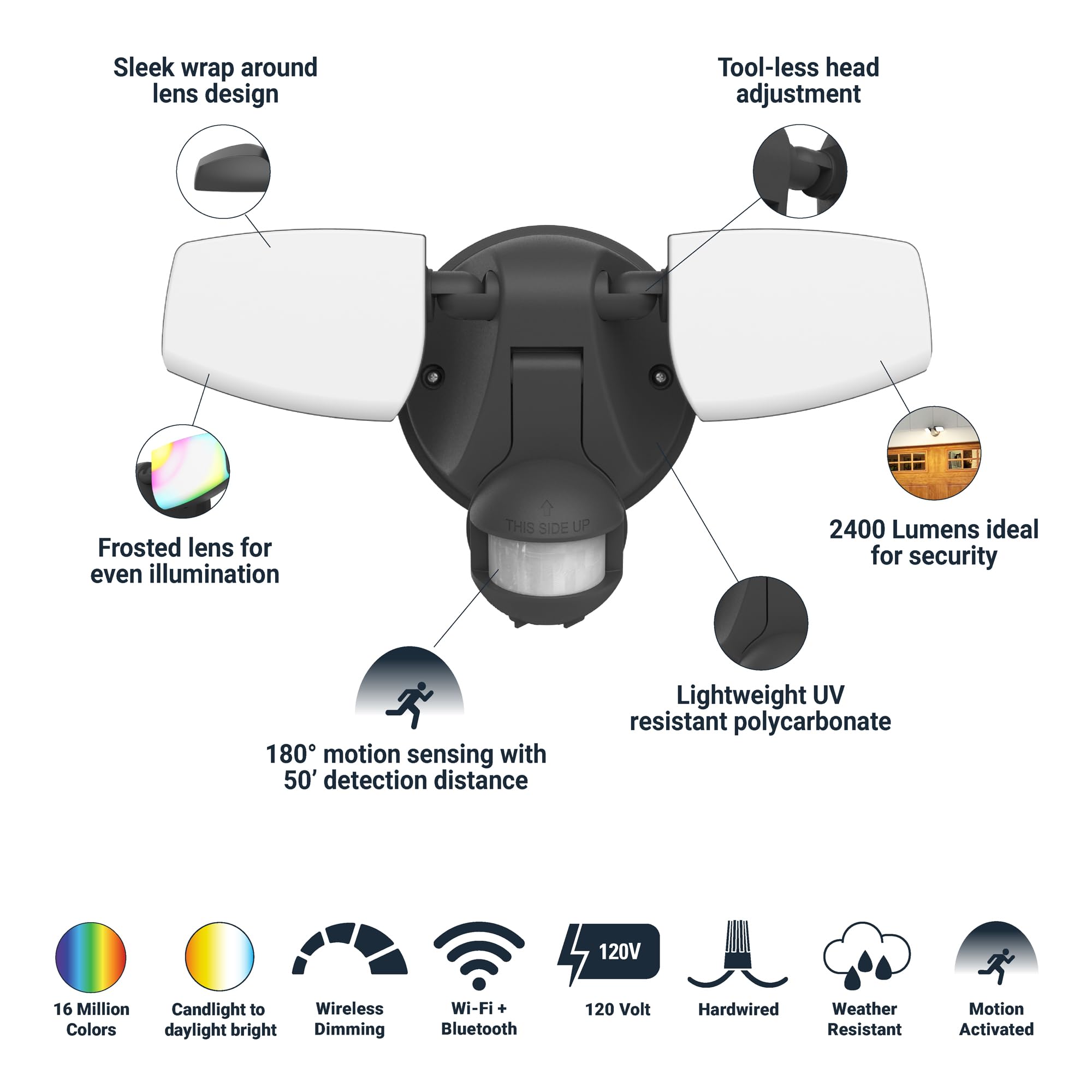 Halo Esf Wiz Motion Smart Wifi Color Changing Led Security Floodlight For Outdoors - Black - Esf2Argbwmbl-Wiz