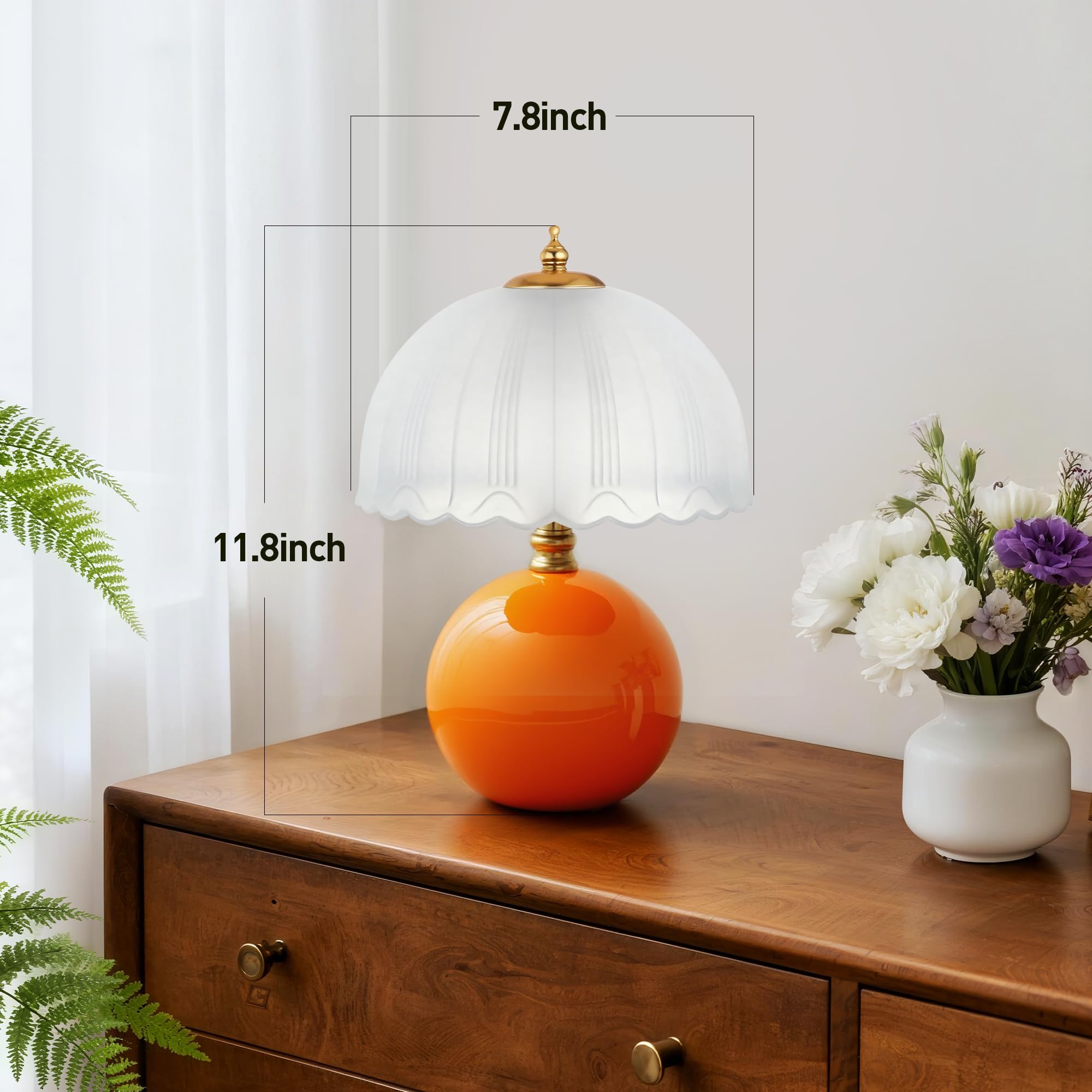 PARTPHONER Mushroom Table Lamp, Ceramic, 3-Way Lighting, Small Bedside Lamp, Orange, Model PALP524AE1