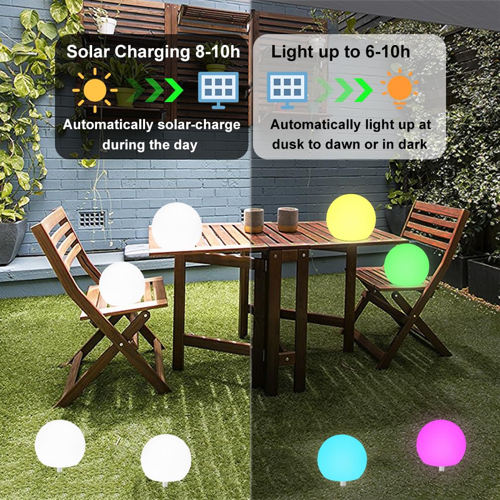 KEROVI 8-Inch Solar Globe Light - Waterproof RGB Mood Lamp with Remote, Outdoor Decor for Garden, Patio, and Pathway - Model B0002