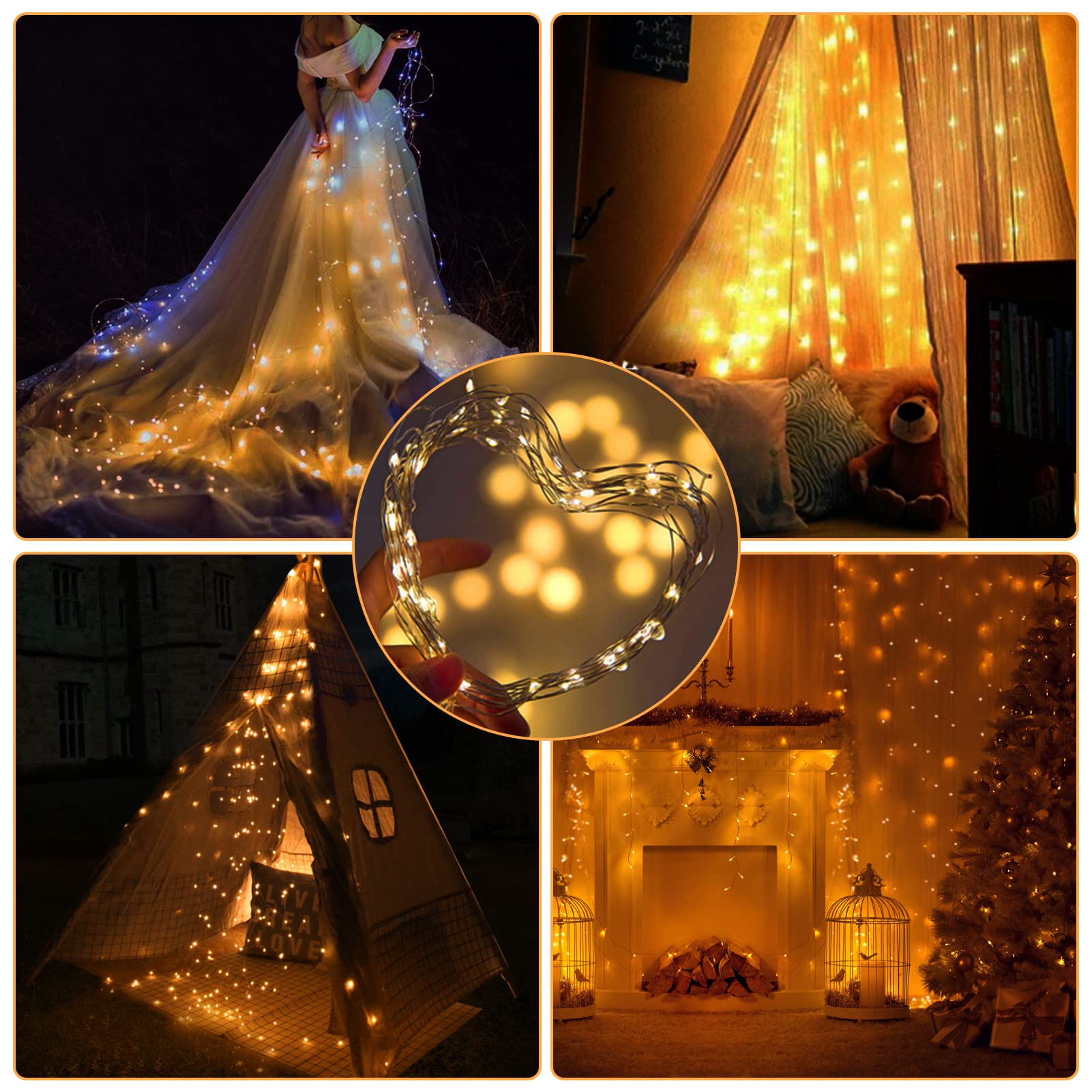Camantu 12 Pack Led Fairy Lights Battery Operated, 7Ft 20Led Valentines Day Lights Battery Operated Waterproof Silver Wire For Diy Mason Jar Bedroom Birthday Wedding Christmas Decorations(Warm White)
