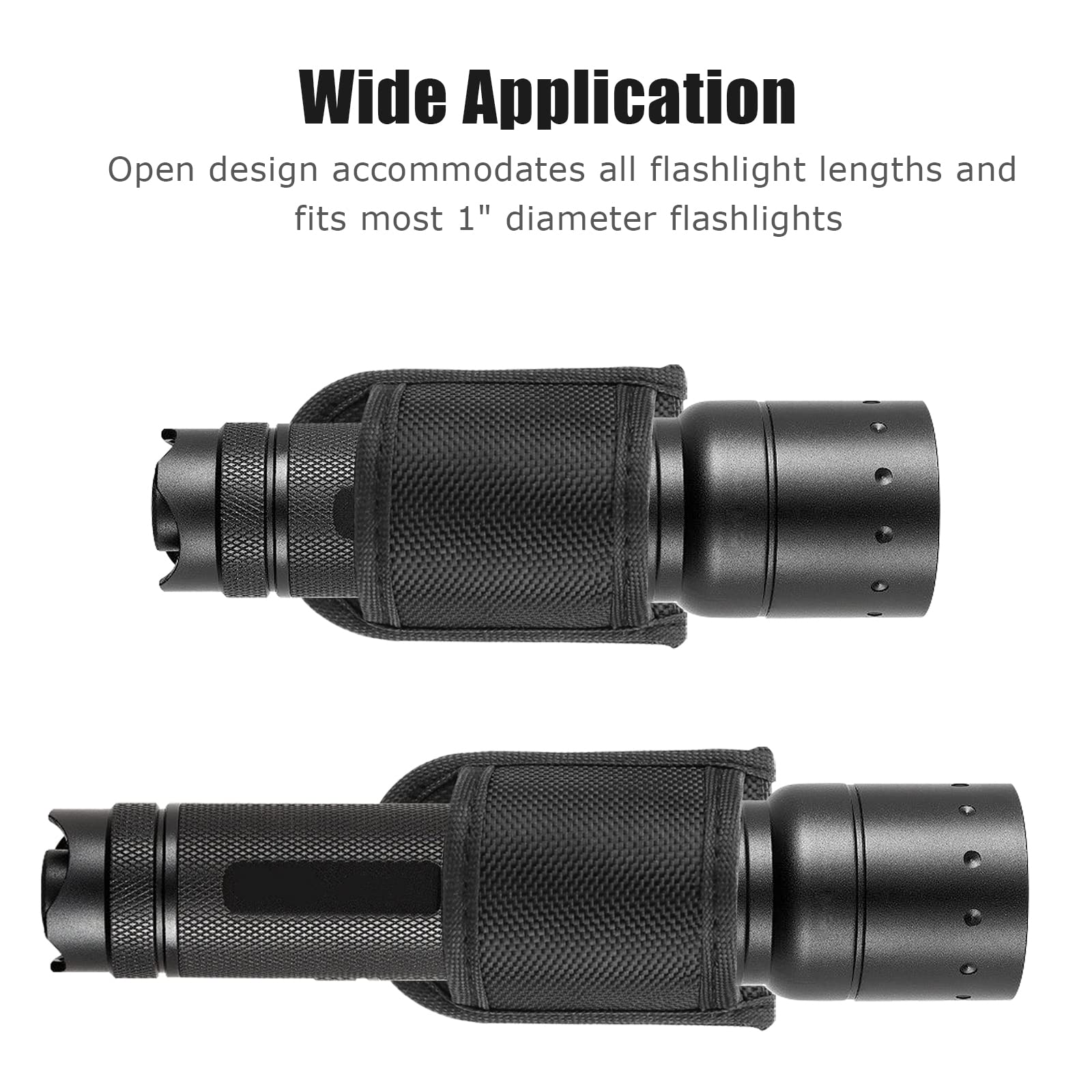 Ullnosoo Flashlight Holster Pouch - 2 Pack D Cell Open Top, Tactical Nylon, Black, Model RFA0991