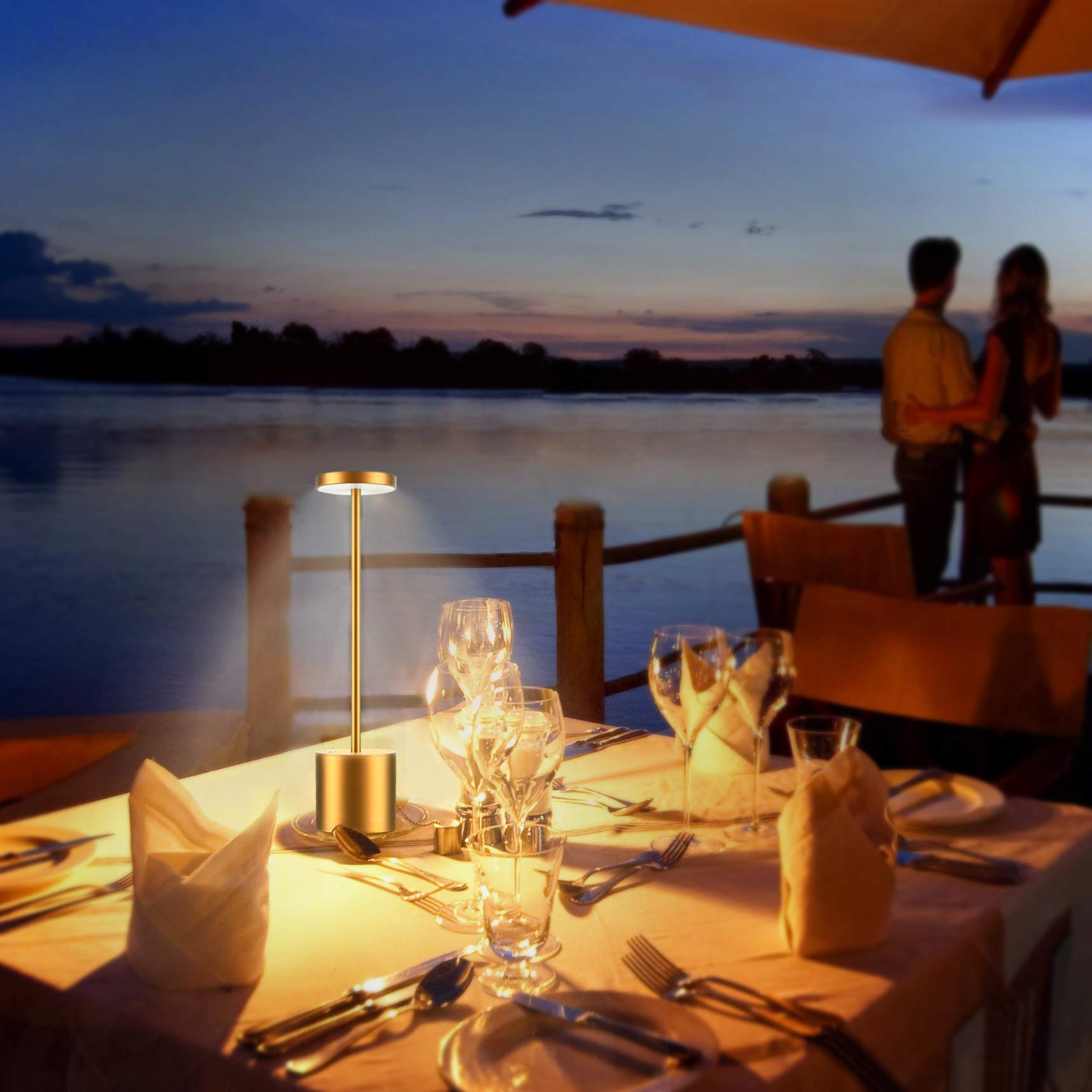 Yiben Cordless Led Table Lamp, 6000Mah Usb Rechargeable, 3 Brightness Levels, Gold