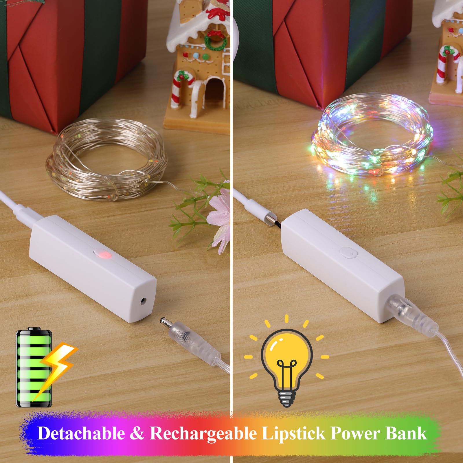 Lakumu 33ft 100LED Multicolor String Lights, Battery Operated Fairy Lights, Silver Plated Copper Wire, Ideal for Bedroom, Christmas, Party