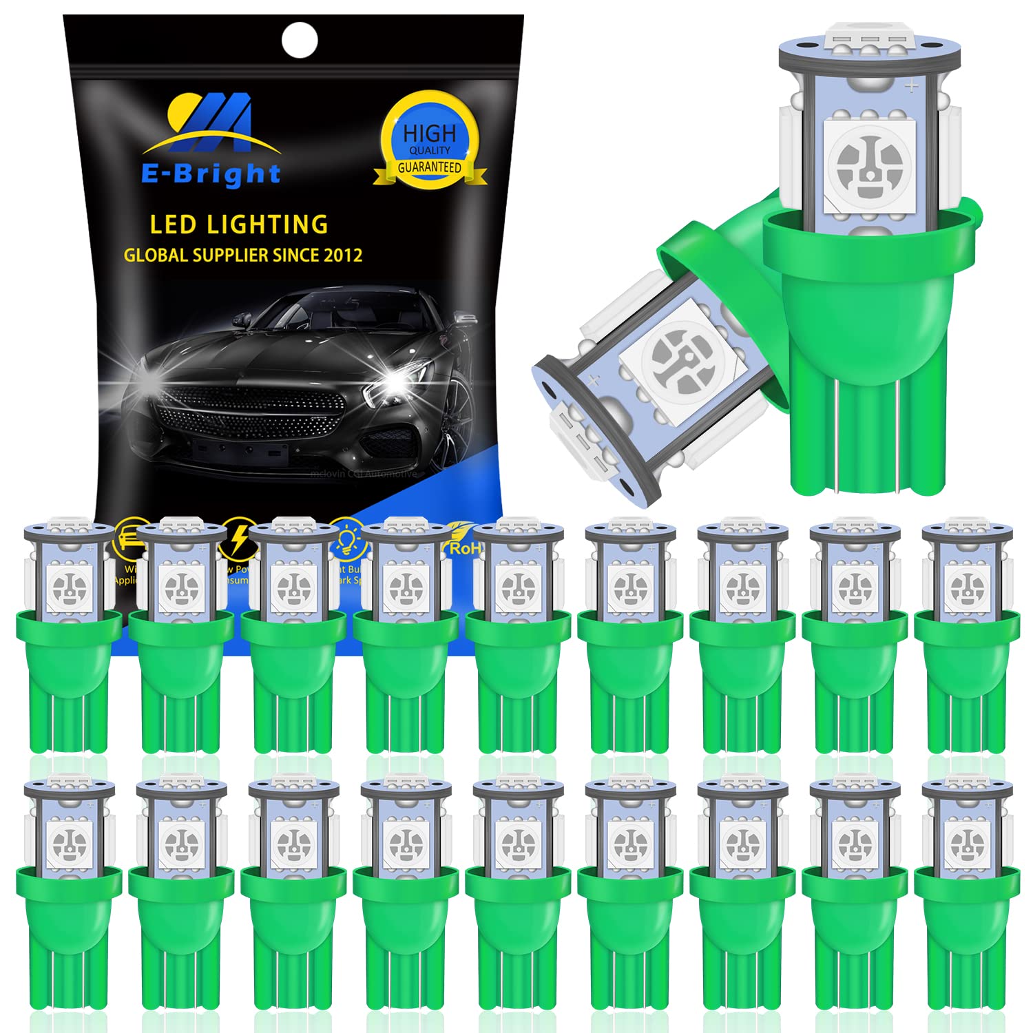 EverBright T10 194 168 2825 W5W 5050 5SMD LED Bulb for Car Replacement Interior Lights Wedge Dome, Trunk, Dashboard Bulb License