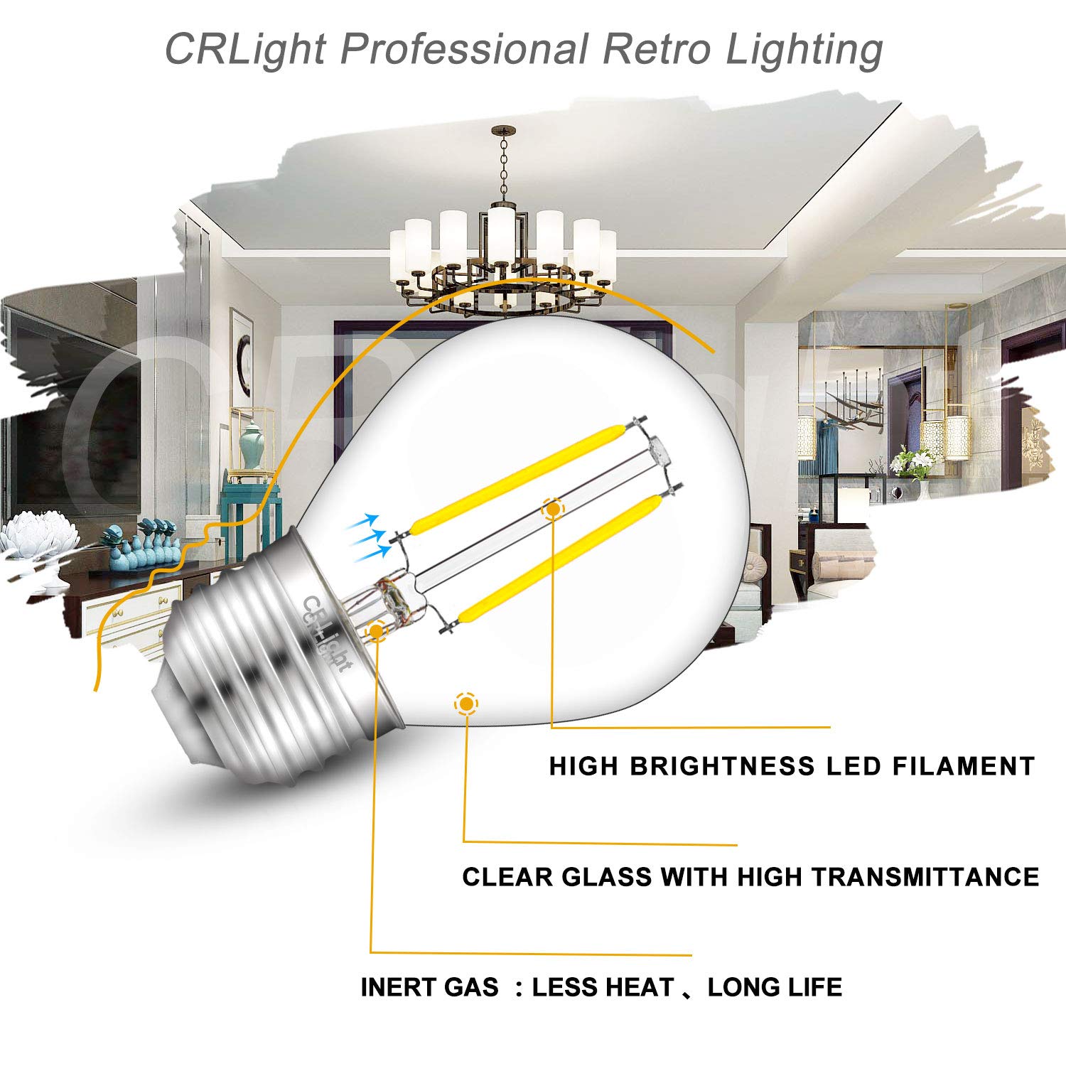 Crlight 2W Led Globe Bulbs, 4000K Daylight White, 30W Equivalent, 8 Pack, E