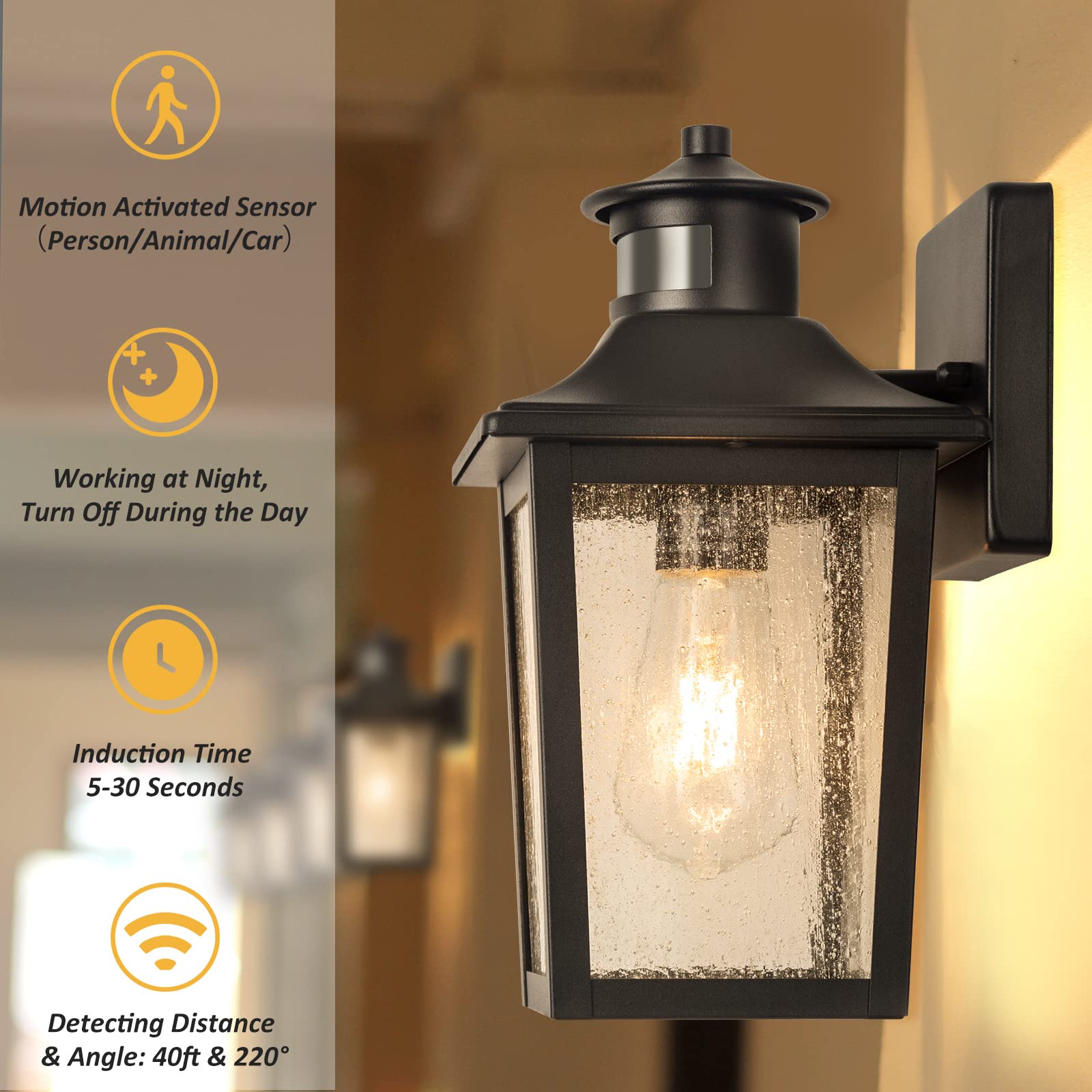 Filiyano 2-Pack Motion Sensor Outdoor Lights, Black Led Waterproof Wall Fixture For Home