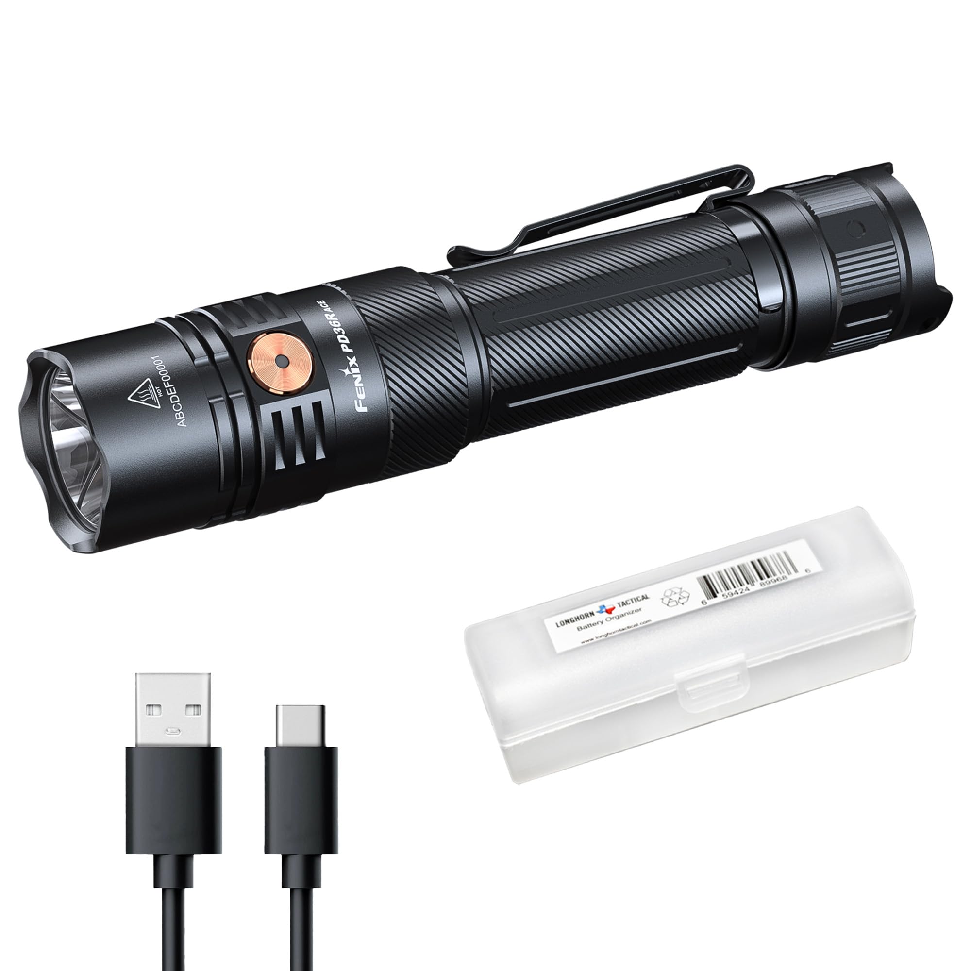 Fenix PD36R ACE 3000 Lumen Rechargeable Tactical Flashlight, USB-C Dual Switch, Set Customizable Brightness Levels, Strobe SOS L