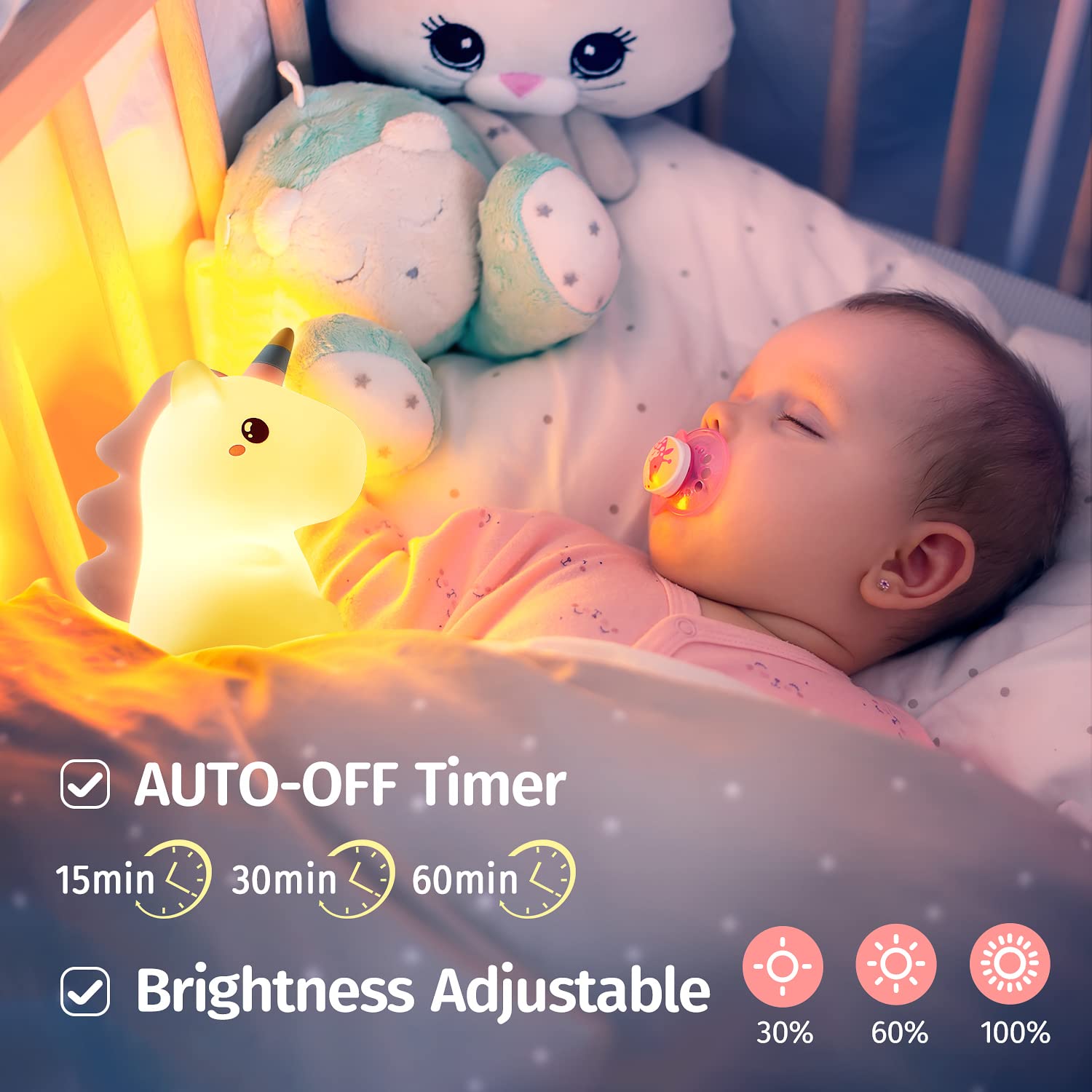 One Fire Unicorn Night Light - 16 Colors Silicone Lamp With Sound Machine, Rechargeable, Timer, Cute Design For Kids Bedroom