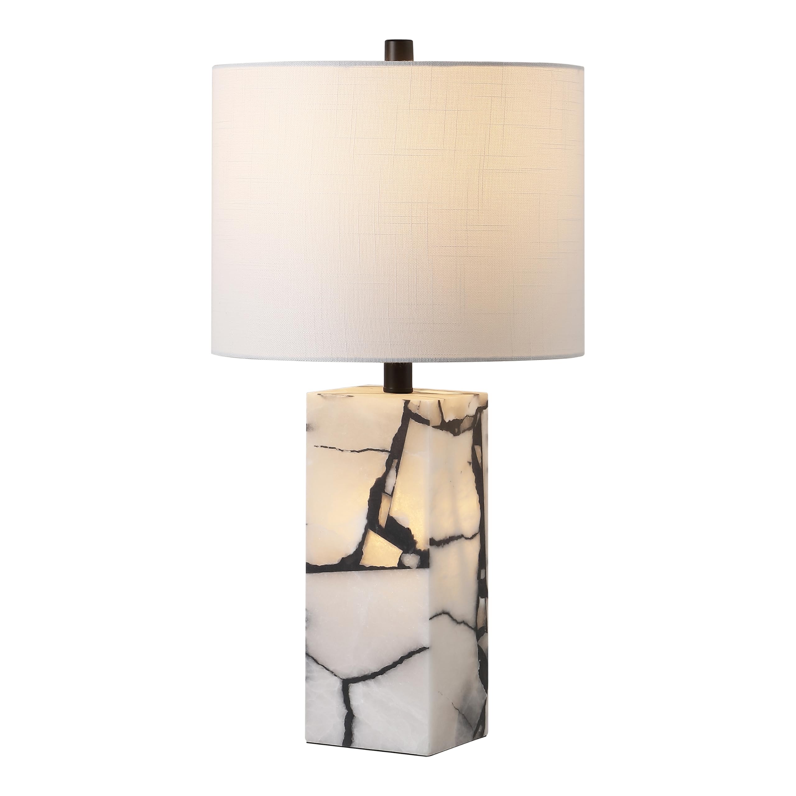 JONATHAN Y 24.25 Black/White Modern Alabaster LED Table Lamp for Home Decor, White Linen Shade, Coastal Nightstand Lamp with Bui