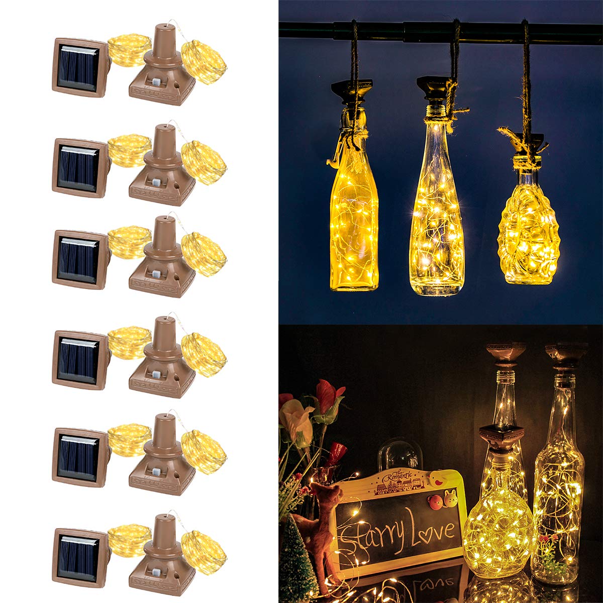 ZYLiWoo Starry Love Bottle Lights Solar Wine Bottle Lights 12 Packs 20LED Outdoor Waterproof Fairy Light Strings for Recycling Wine Bottle Decoration