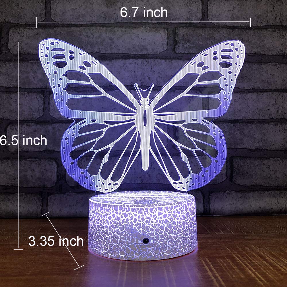Butterfly Night Light, Birthday Gift For Girls 3D Illusion Lamp Kids Bedside Lamp With 16 Colors Changing Remote Control Butterfly Toys Girls Gifts (Butterfly)