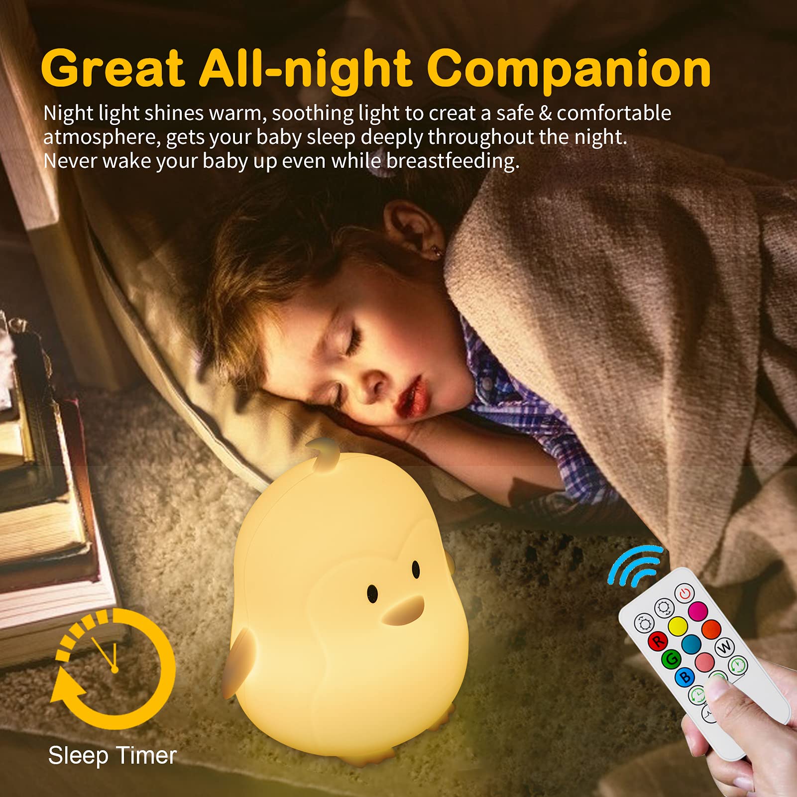 Kids Night Light Penguin Gifts Night Lights - Lamp 9 Colors Cute Animal Desk Lamp Cool Aesthetic Portable LED Tap Nightlight Bat