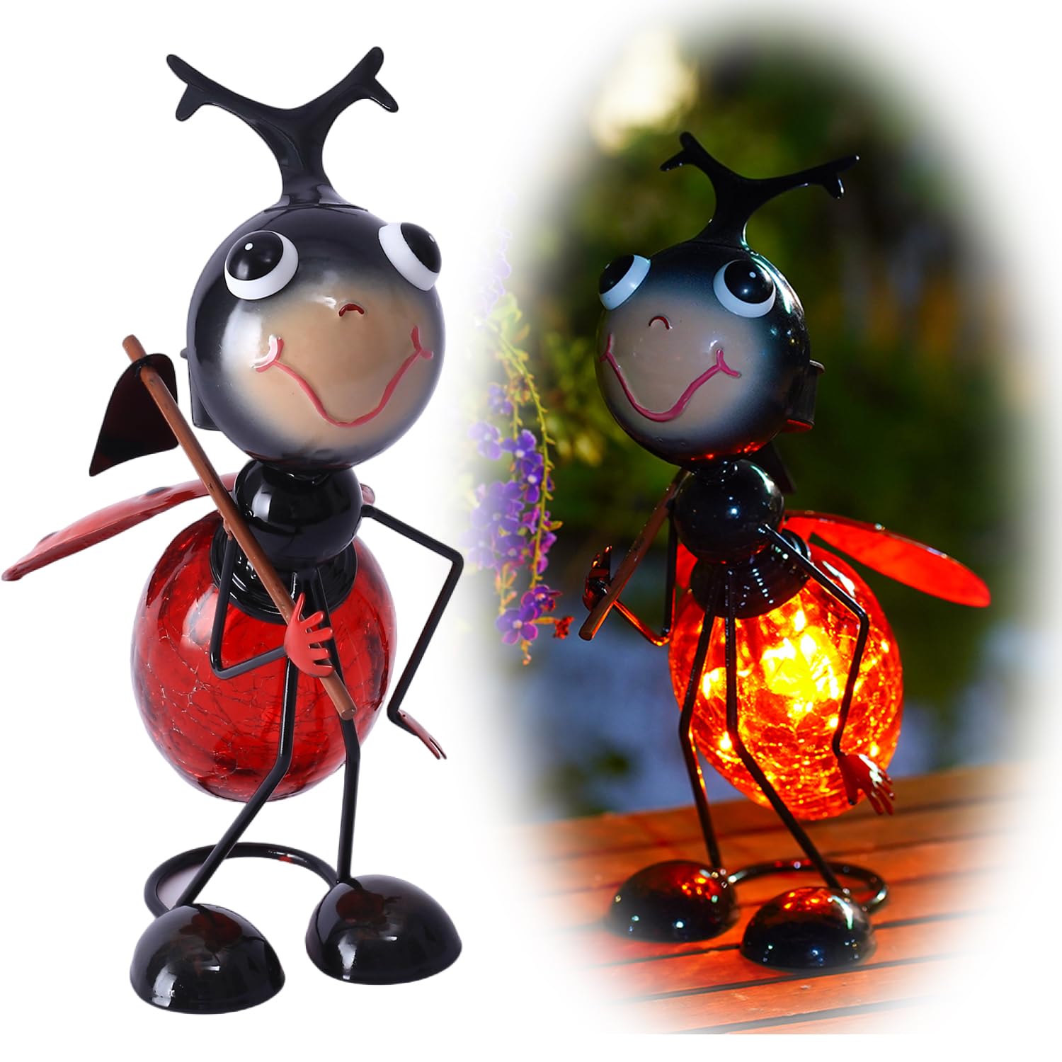 Solar Garden Lantern Waterproof LED Ladybug Solar Lights Outdoor Decorative Tabletop Lanterns Lamp for Yard Patio Table Decorati
