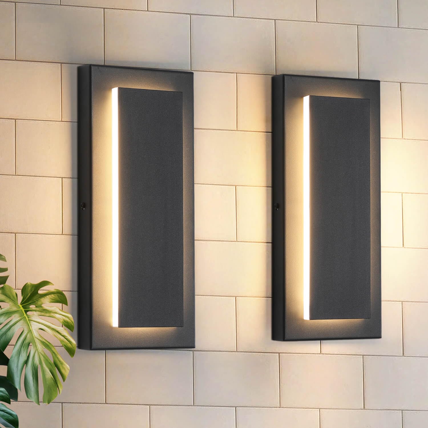 Tewei 2 Pack Modern Led Outdoor Wall Lights, Black, 3000K Warm White, Sconce Lighting Fixtures