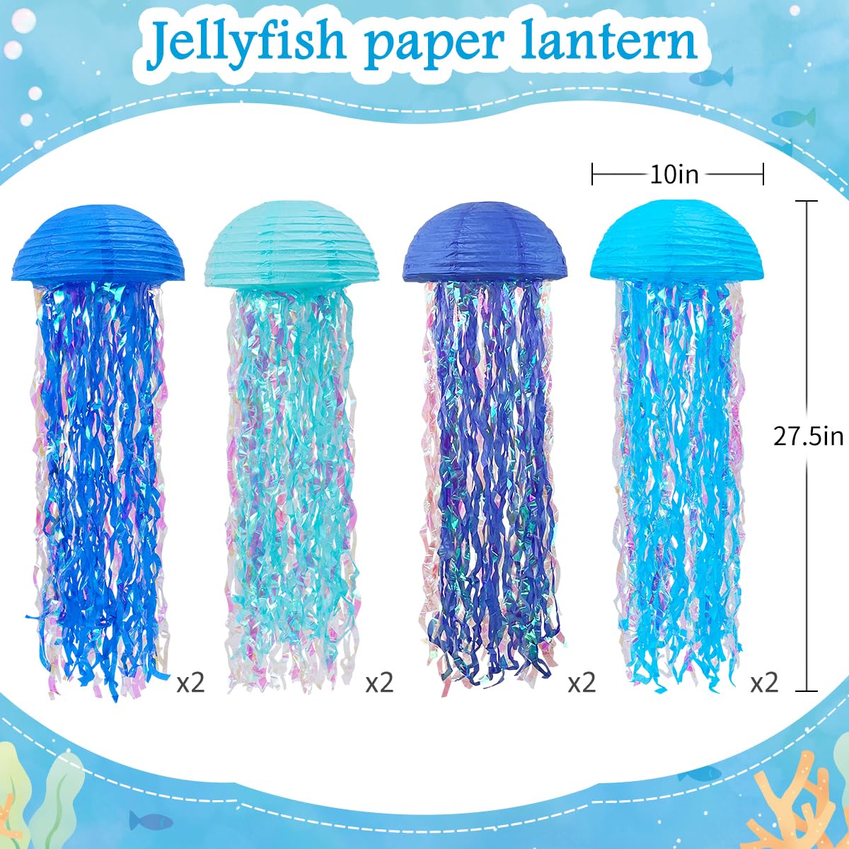 Yunxuan Mermaid Party Decorations, Jellyfish Paper Lanterns Blue Hanging Lantern For Mermaid Baby Shower Under The Sea Ocean Blu