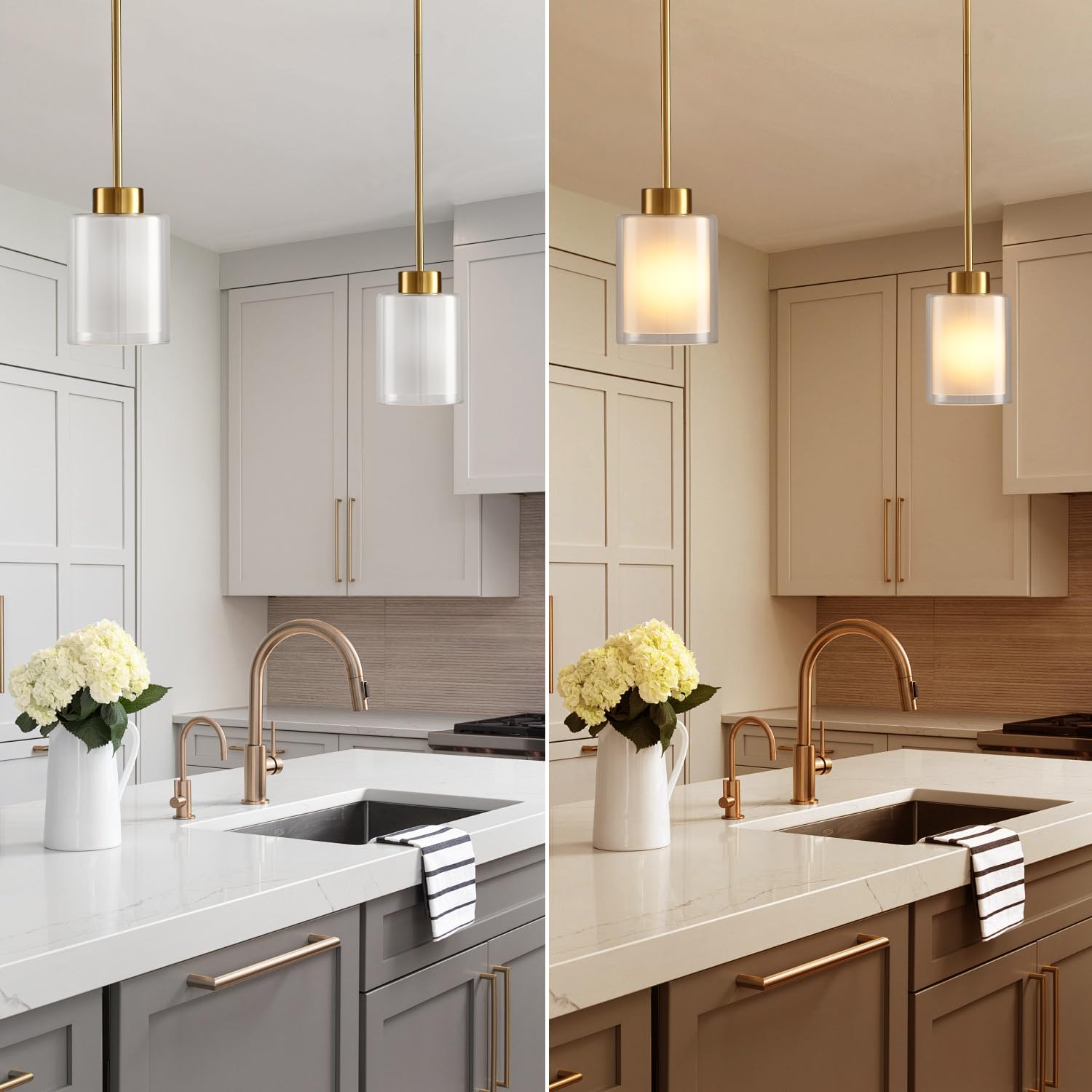 CAFULAM Modern Pendant Light - Industrial Glass Shade, Adjustable, Bronze - 2 Pack