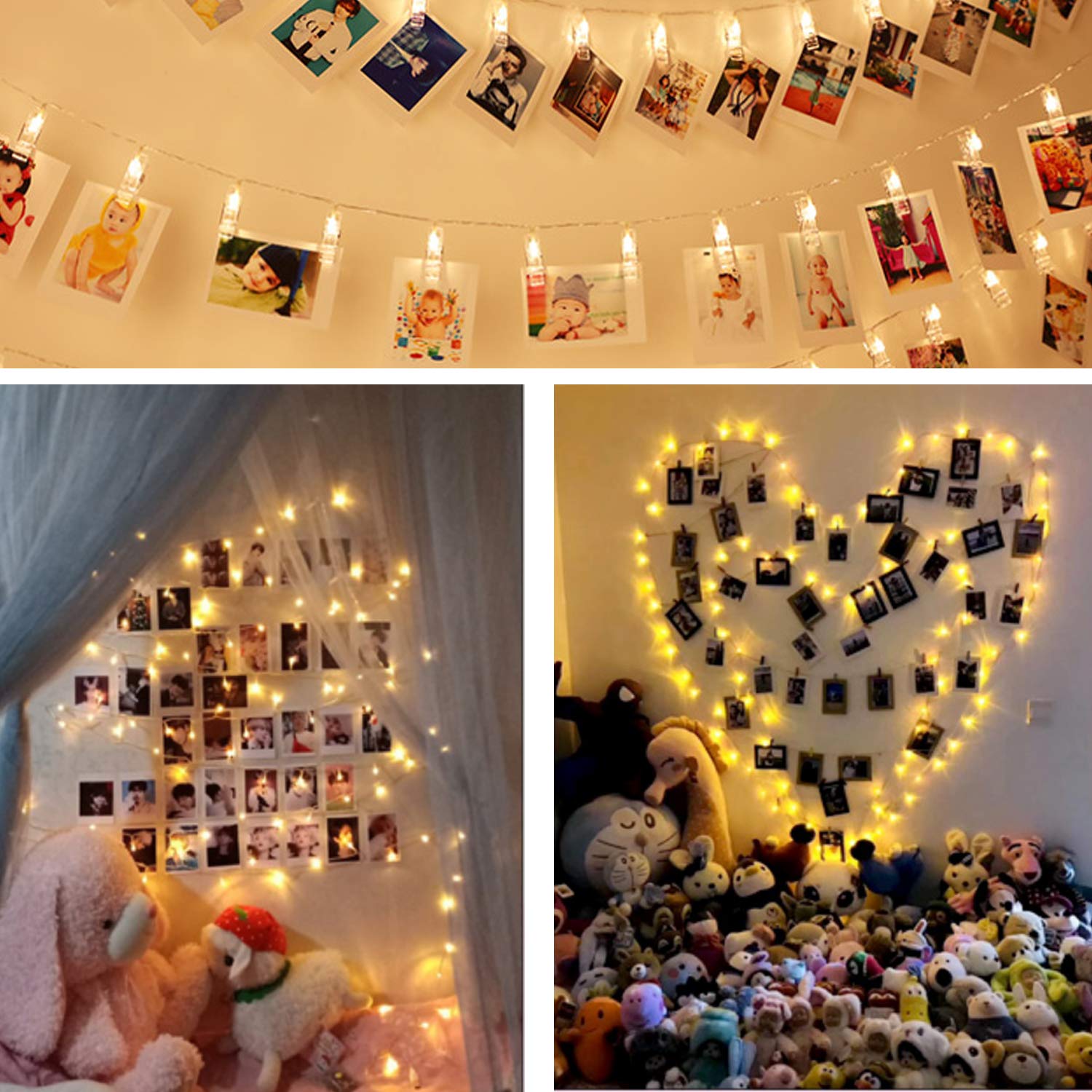 JTL QAKTA Photo Clip String Lights - 50 LED Warm White Fairy Lights with 50 Clear Clips for Pictures & Decor