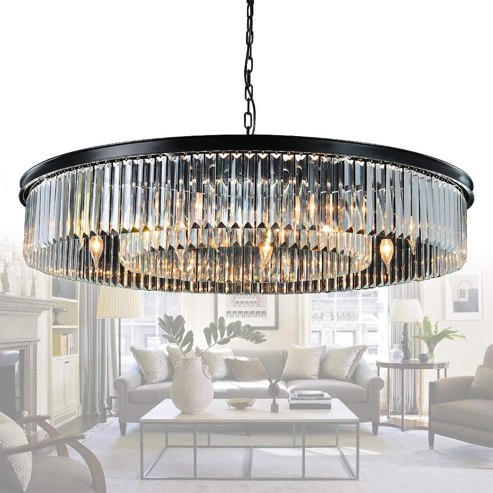 MEELIGHTING Modern Crystal Chandelier with 12 Lights - Contemporary Pendant Ceiling Light Fixtures for Dining and Living Room De