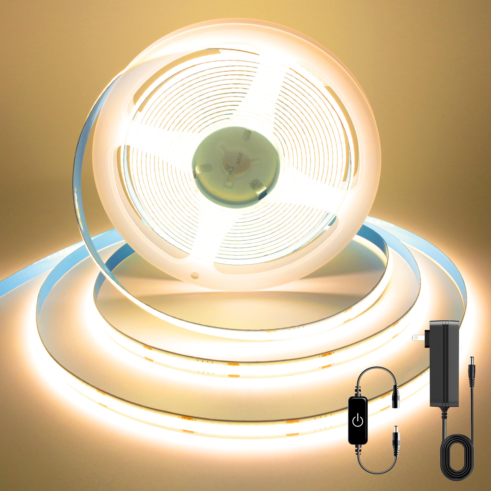 AUZIWE COB LED Band  Warm White LED Band Lights 16.4ft  3000K COB LED Light Dimmable LED Band  CRI92+  8mm Width  24V Flexible COB LED Tape Light for TV  Bedroom  Kitchen Cabinet  Closet  Home.