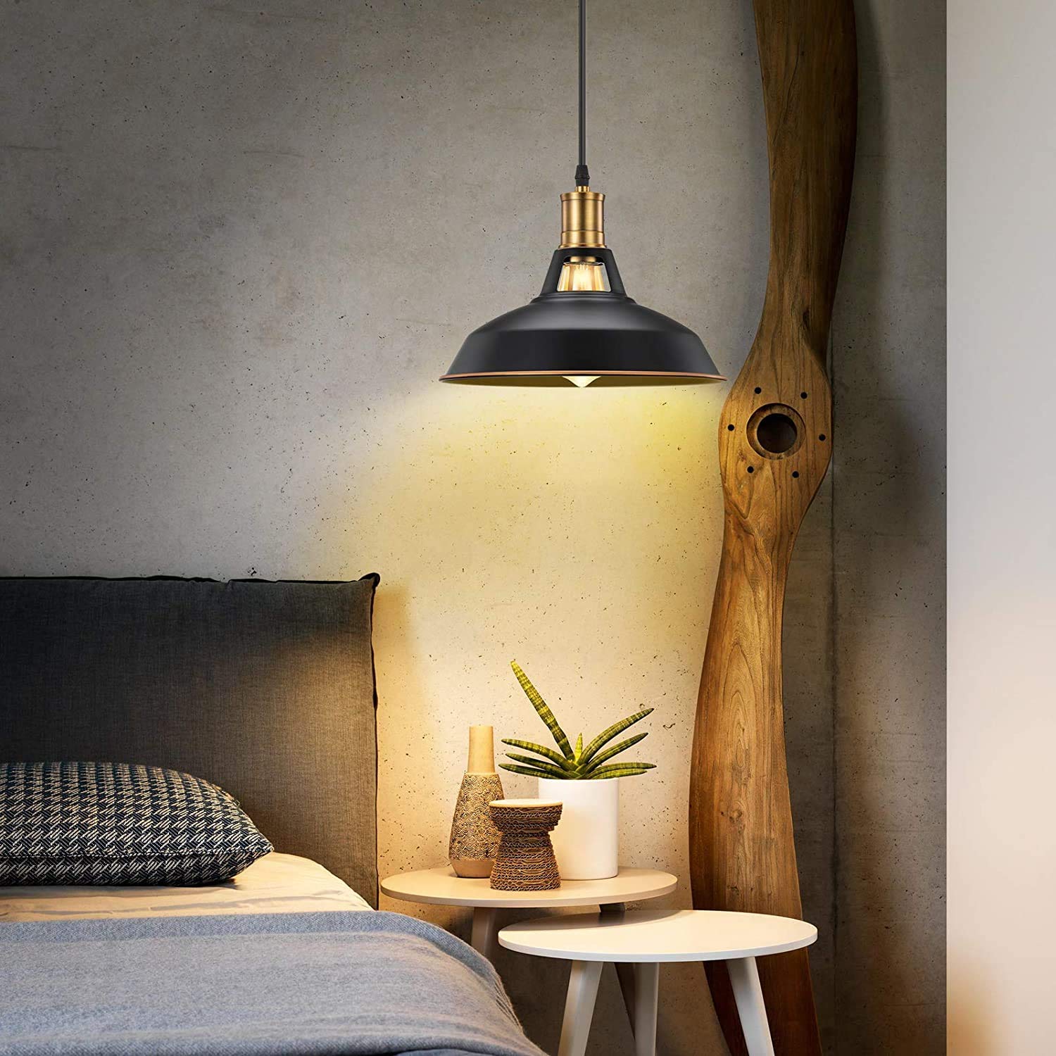 Pynsseu Farmhouse Industrial Pendant Light, 3 Pack, Metal, Oil Rubbed Black Finish