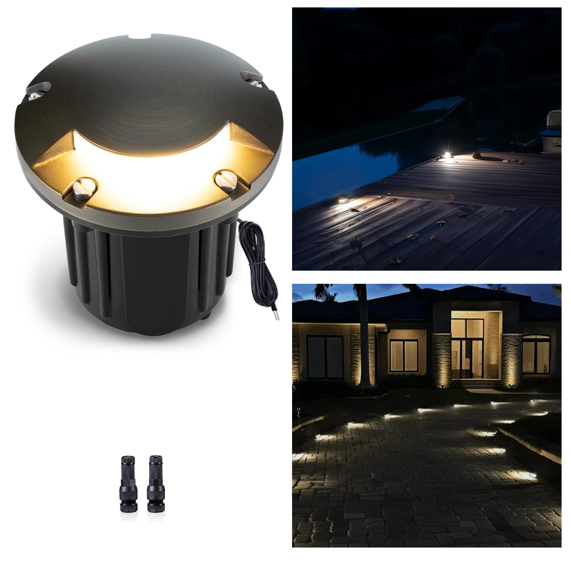 Gardenreet Brass Well Light - 12V Waterproof Outdoor In-Ground Landscape Lighting, LED Replaceable Bulb Ip65 Low Voltage Fixture