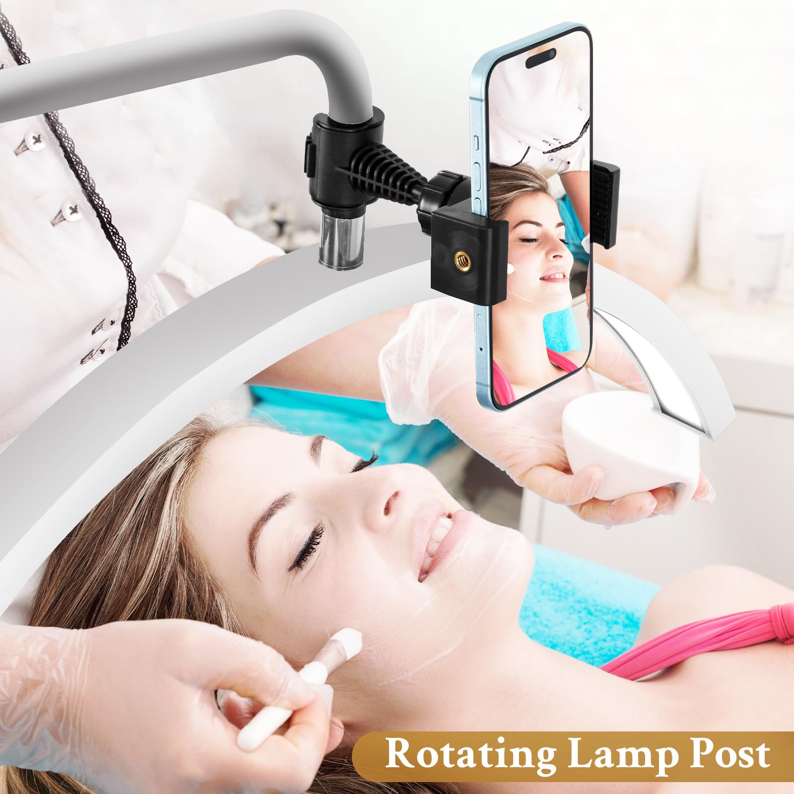 Lash Light For Eyelash Extensions, Led Half Moon Light For Lash Tech, Dimmable Floor Eyelash Lamp With Phone Holder For Esthetician, Tattoo Artists, Beauty, Skincare - Adjustable Brightness & Height
