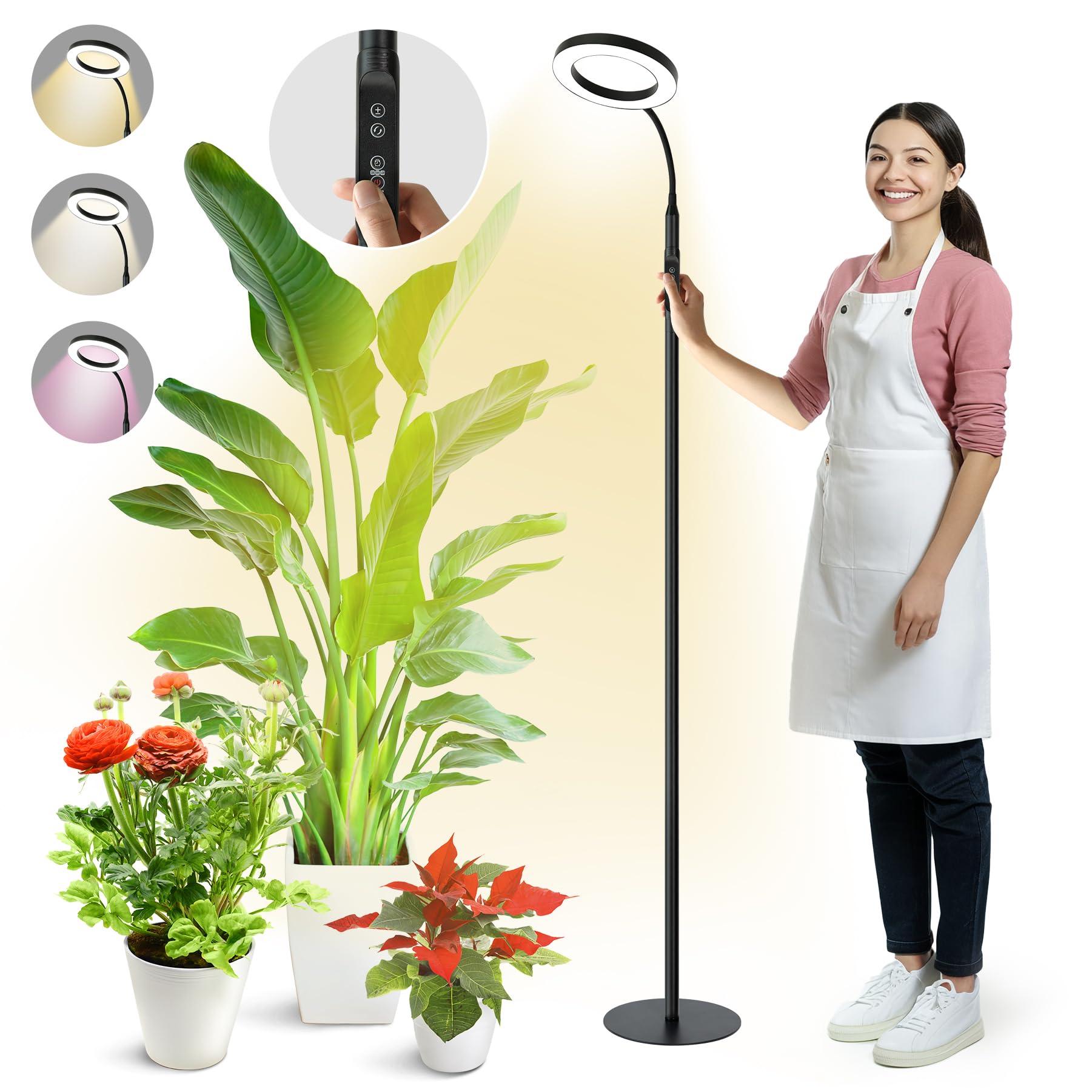 MistyJungle Grow Light for Indoor Plants,Upgrade Controller,Red Blue White Full Spectrum 95 LED Bulbs,60IN Stand Tall, Auto Time