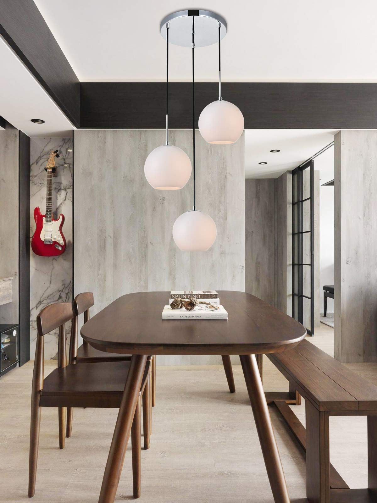 Elegant Lighting Baxter 3 Lights Chrome Pendant With Frosted White Glass