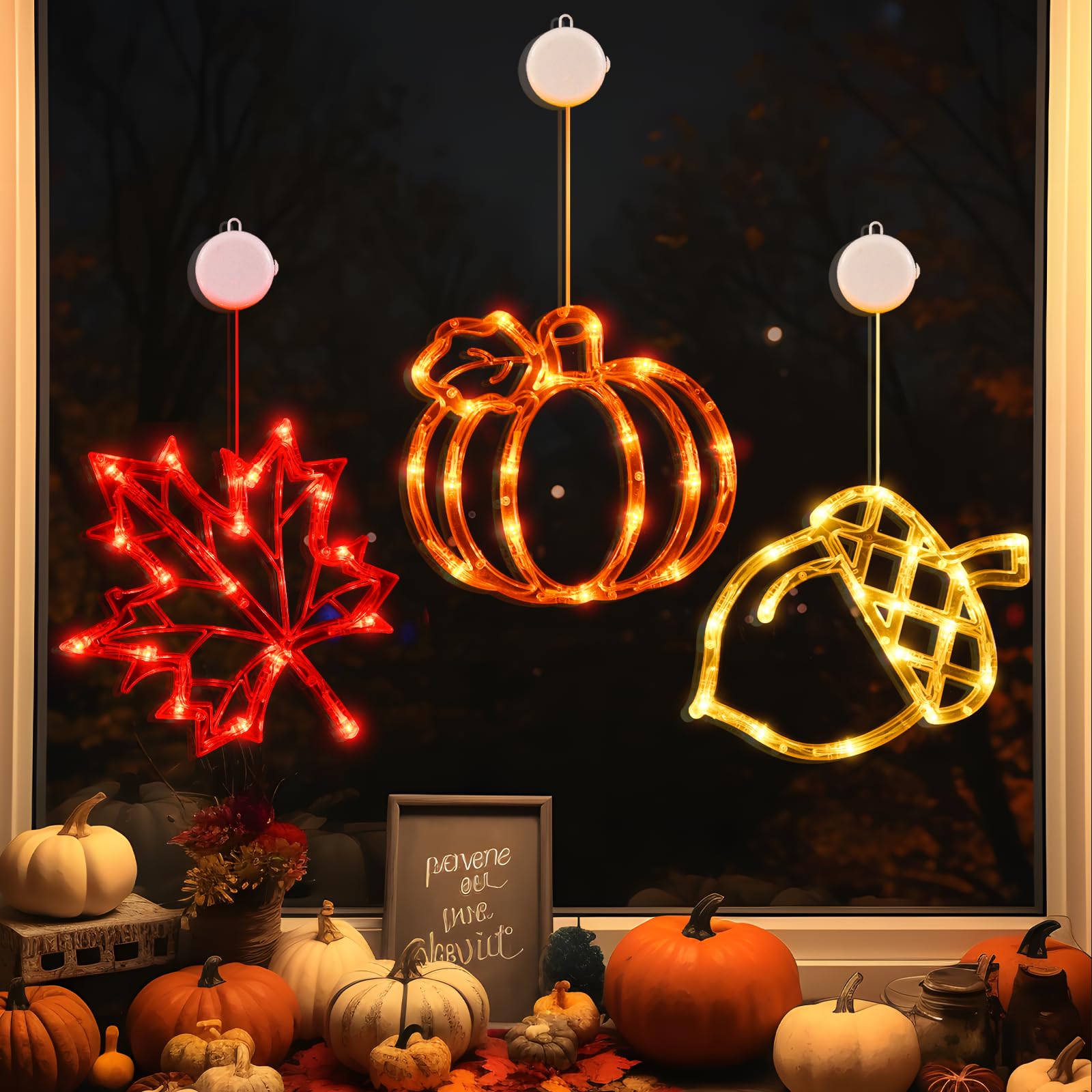 Lolstar Fall Decor Window Lights 2025 Thanksgiving Decorations Acorn Maple Leaves Pumpkin Led Lights With Suction Cups Battery Operated(unique design) Slow Fade Mode Timer Autumn Decorations For Home