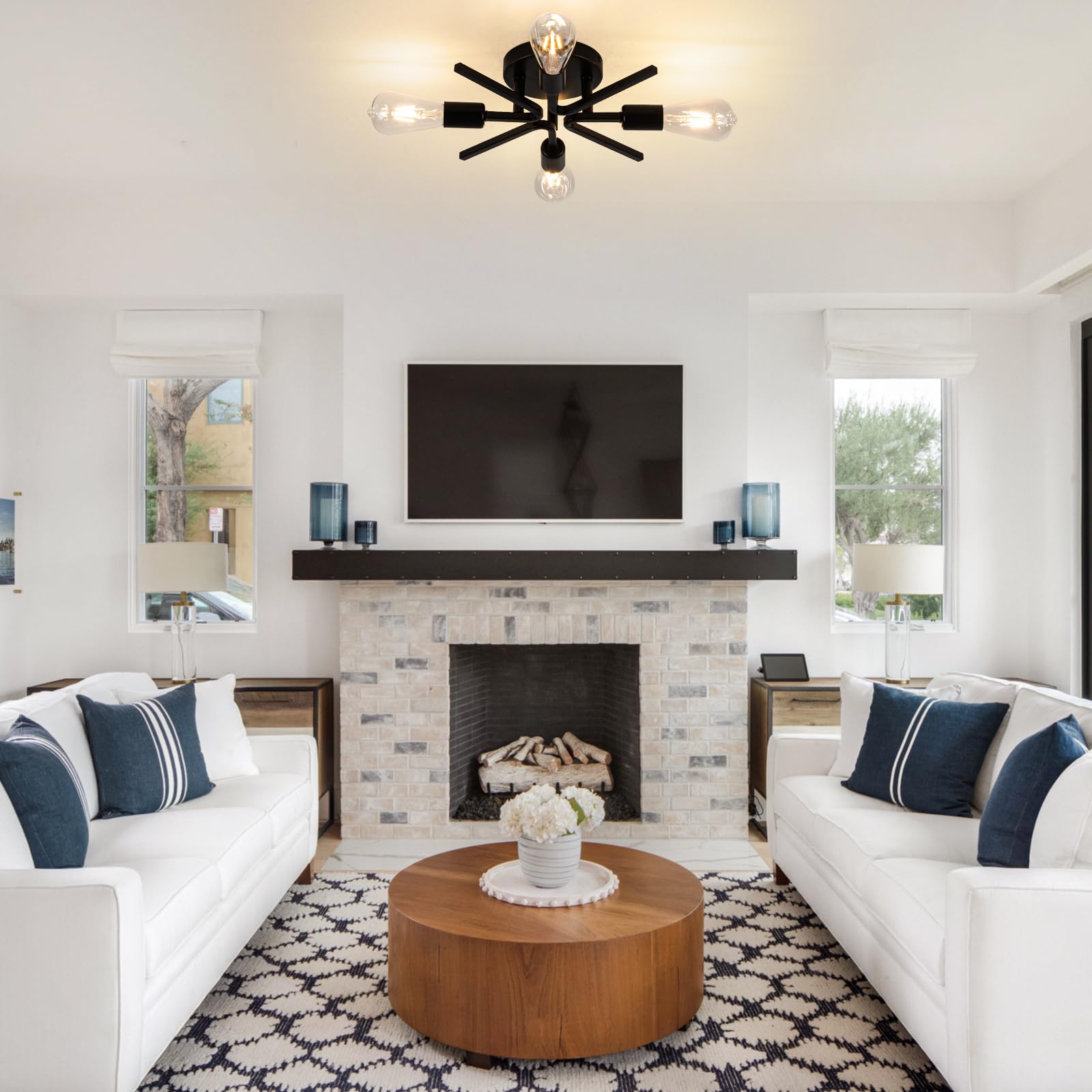 4 Light Farmhouse Sputnik Lighting Fixtures Ceiling Fixtures Black Industrial Flush Mount Lamp Hallway Light Fixture Sputnik Ceiling Lighting For Kitchen Living Room Bedroom Foyer Entryway E26